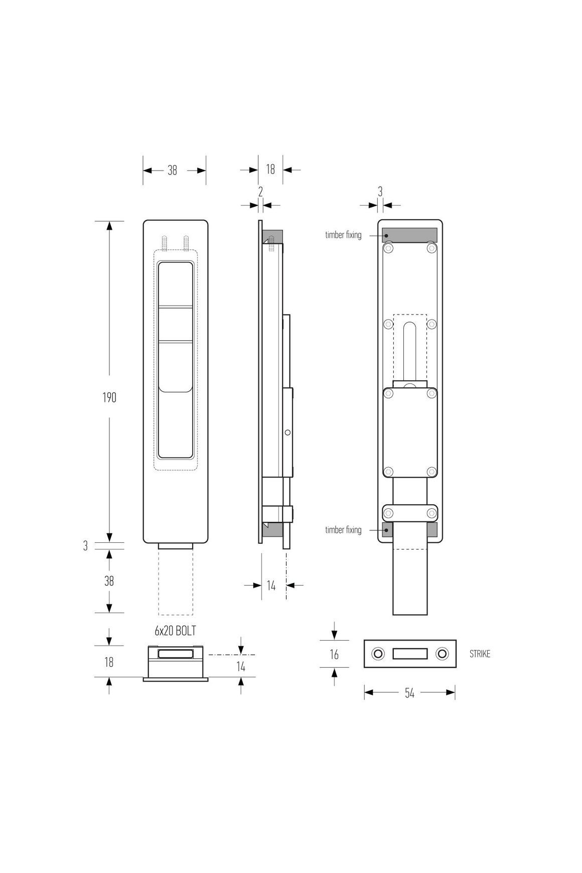 HB1810 Flush Bolt (Flat Throw)