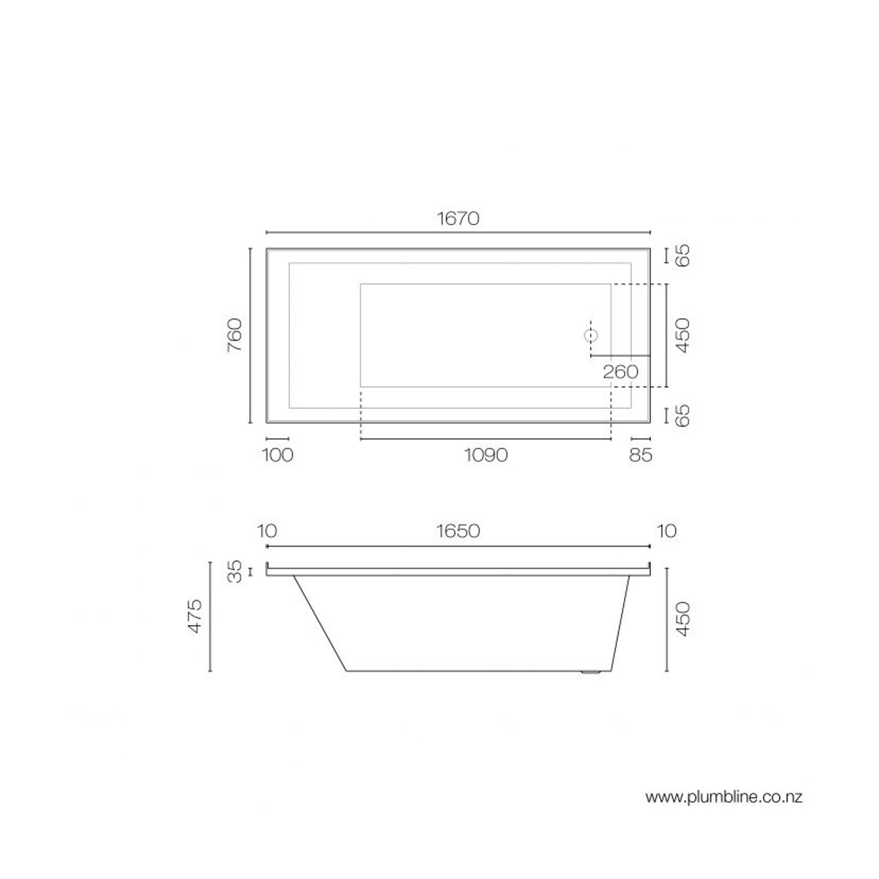 Pure 1670 Inset Bath With 4 Sided Lip