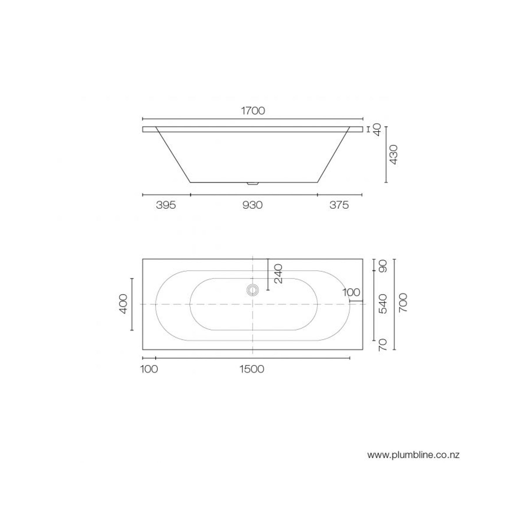 Tondo 1700 Inset Bath dimensions