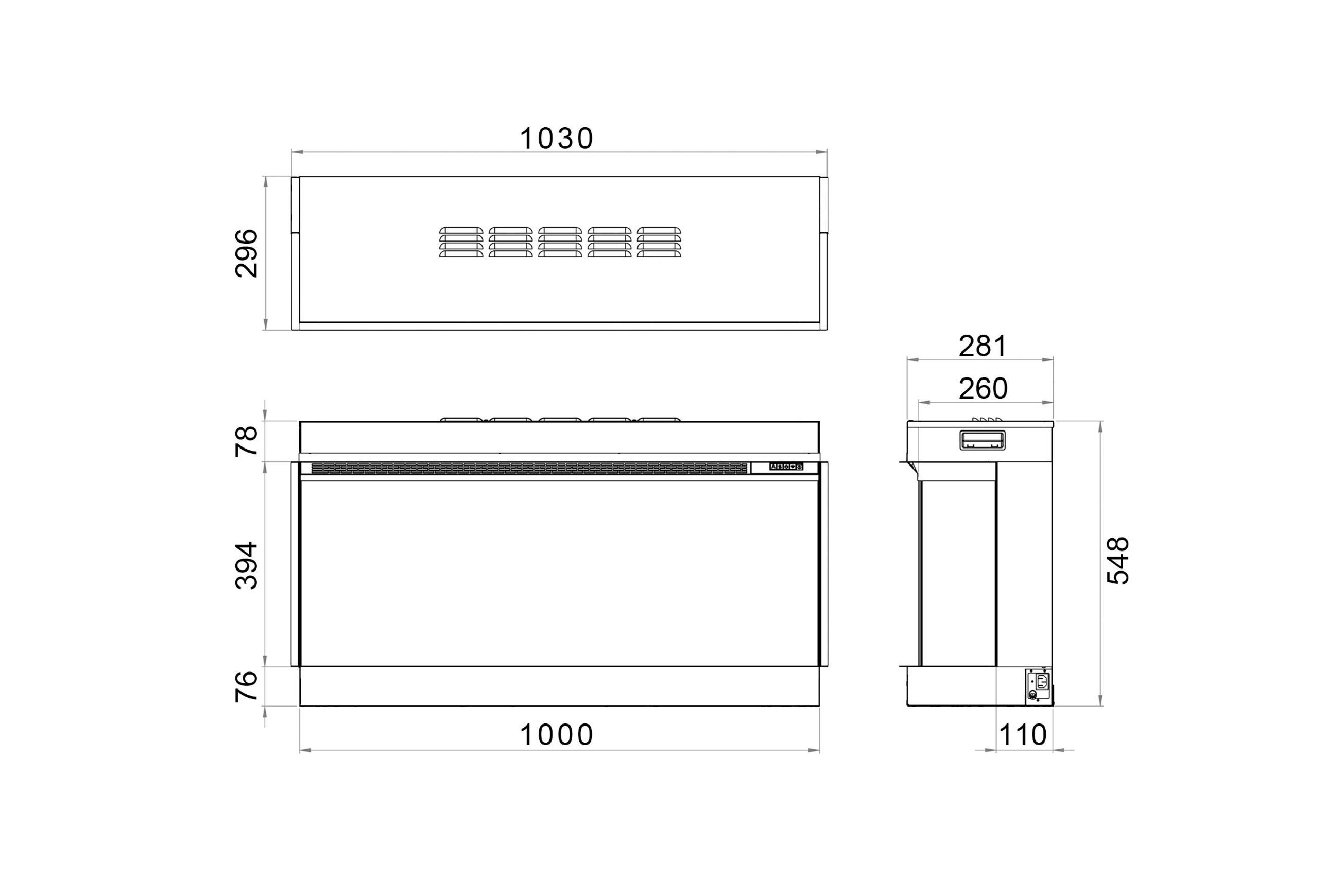 Rinnai ES 1000 Electric Fire dimensions
