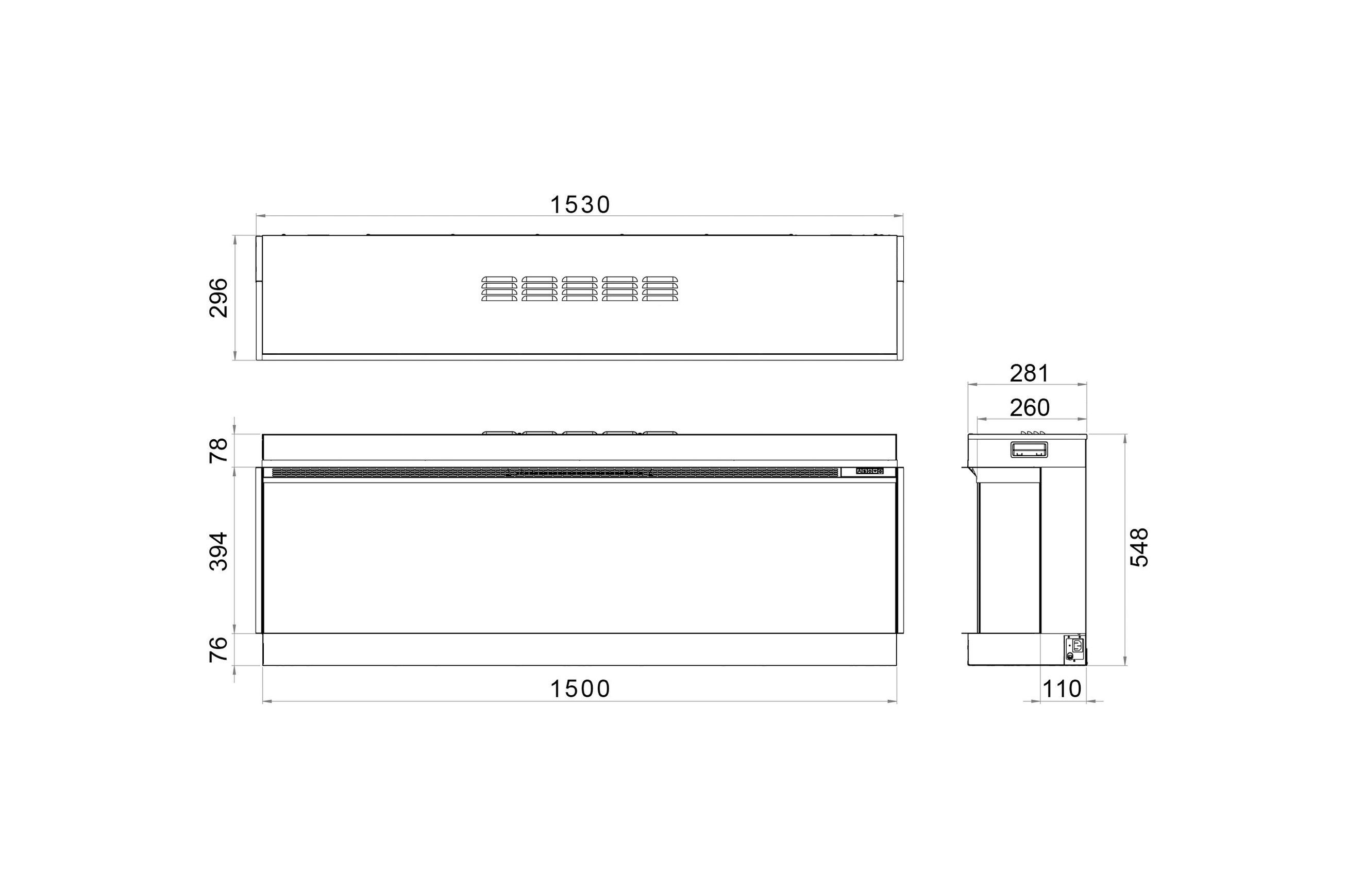 Rinnai ES 1500 Electric Fire dimensions