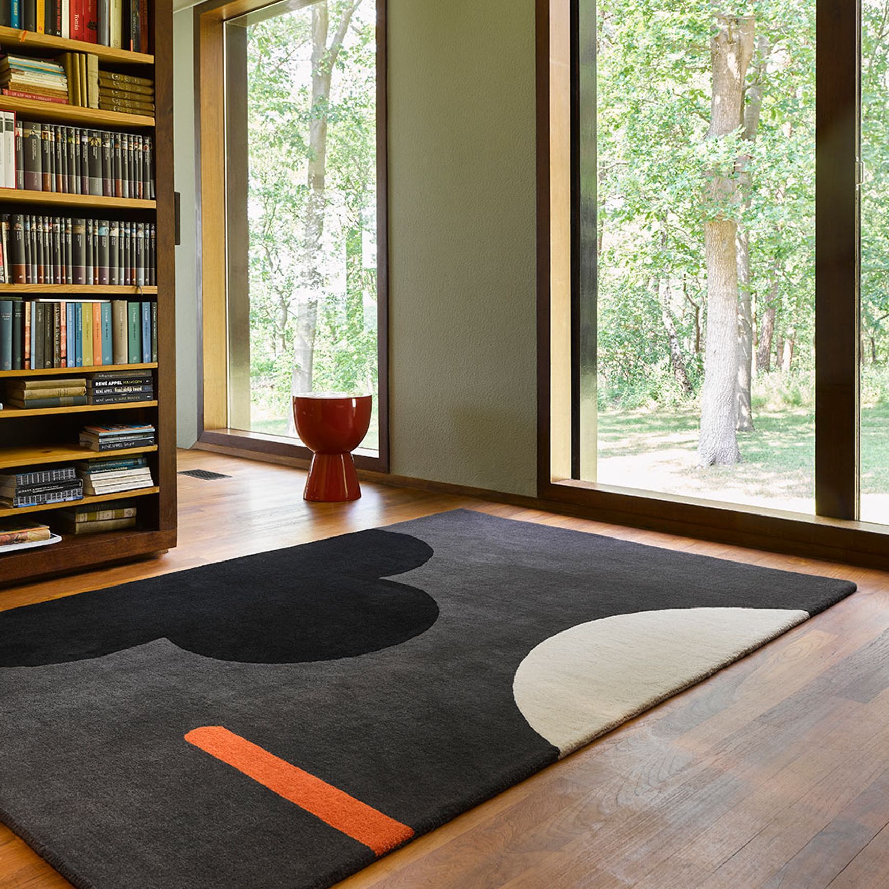 Orla Kiely Geo Flower Graphic Rug - Slate | 100% Wool Designer Floor Rug