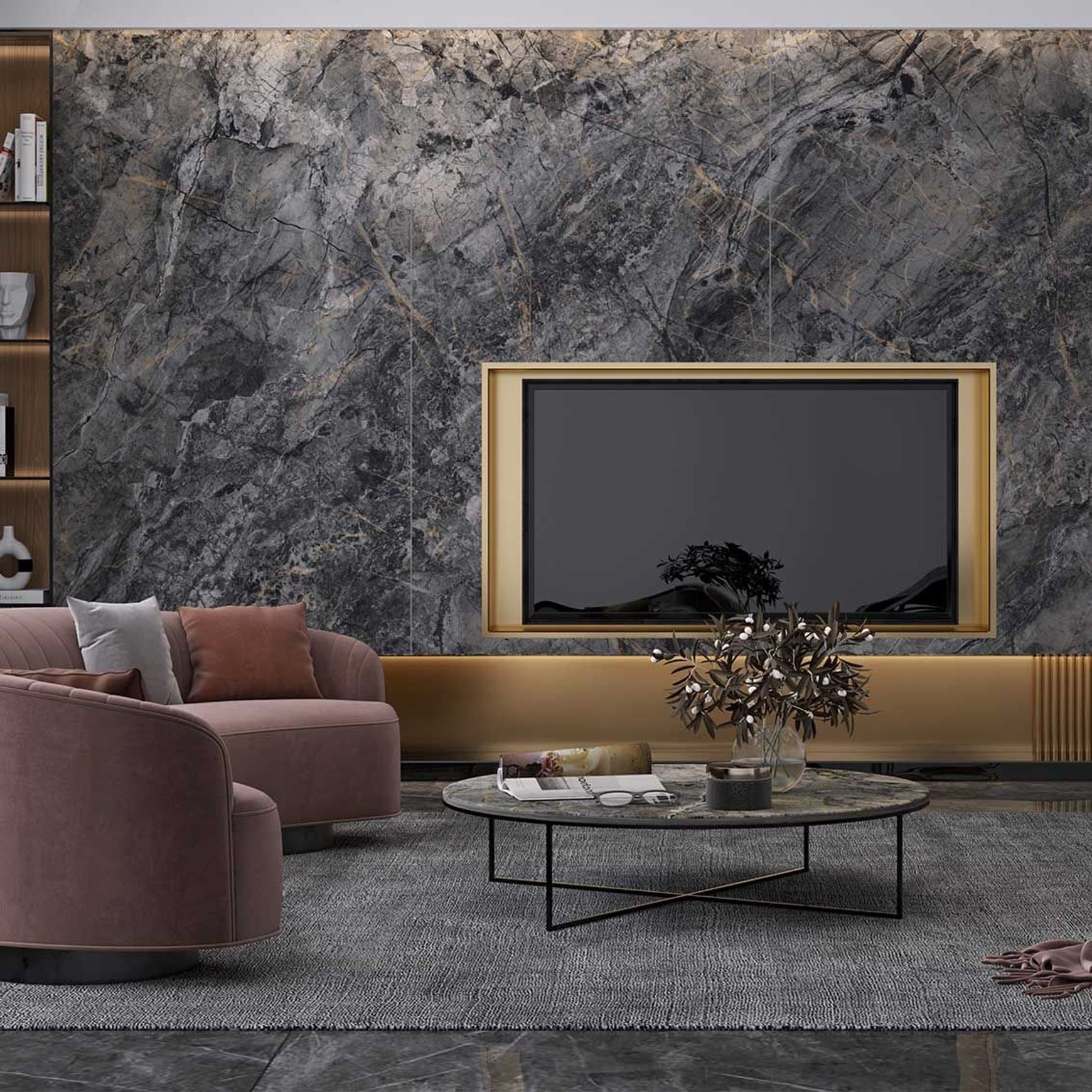 Mose Black Polished Porcelain Tile 1200x2700