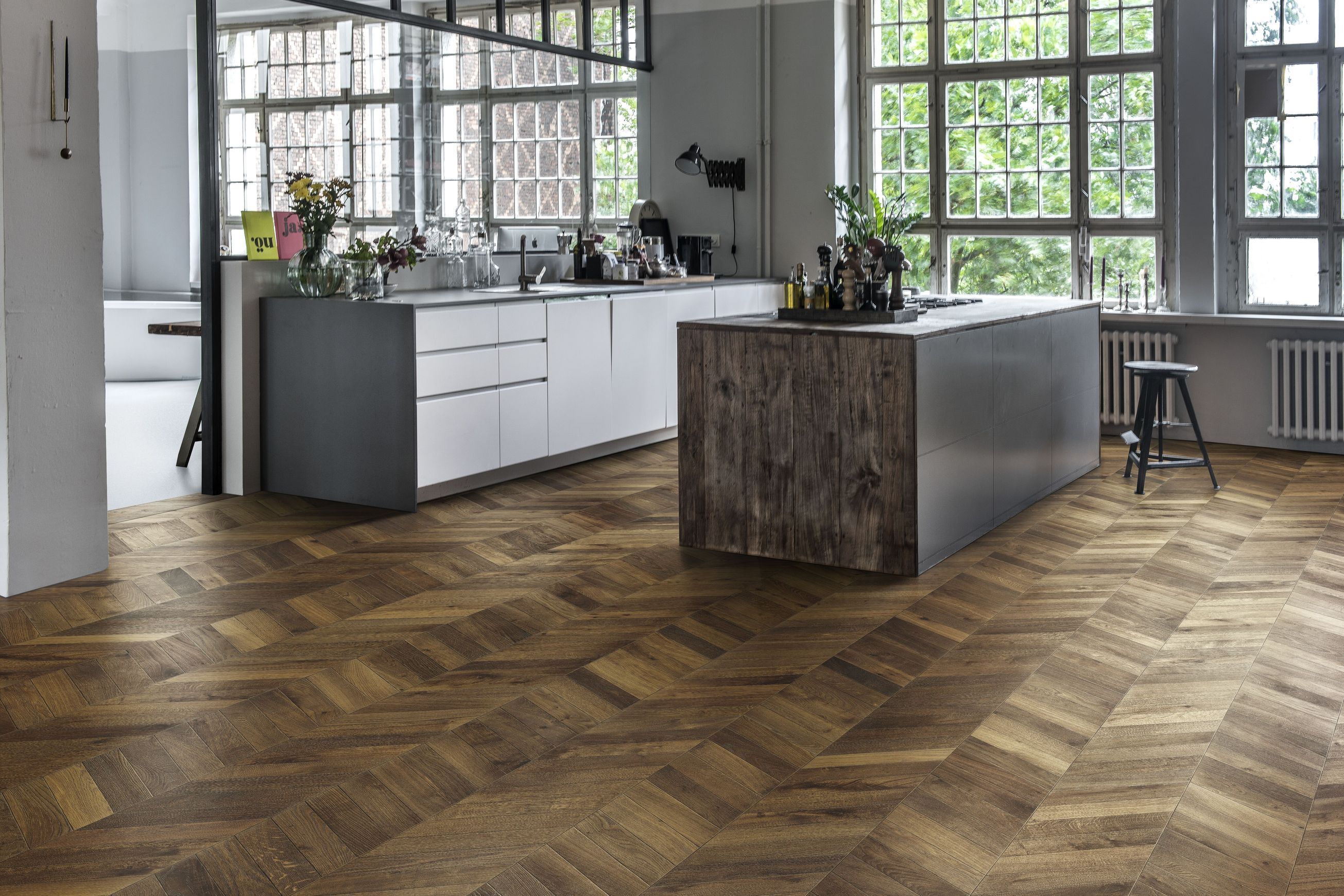 Oak Chevron Dark Brown Wood Flooring