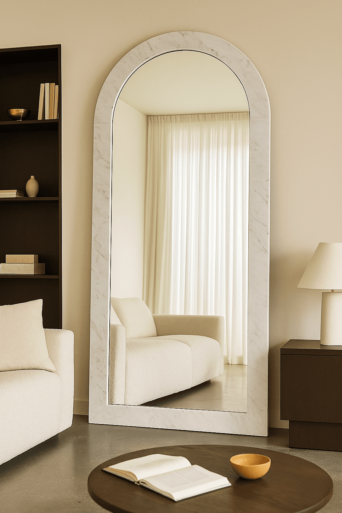 Crescent Arch Mirror - Carrara Marble