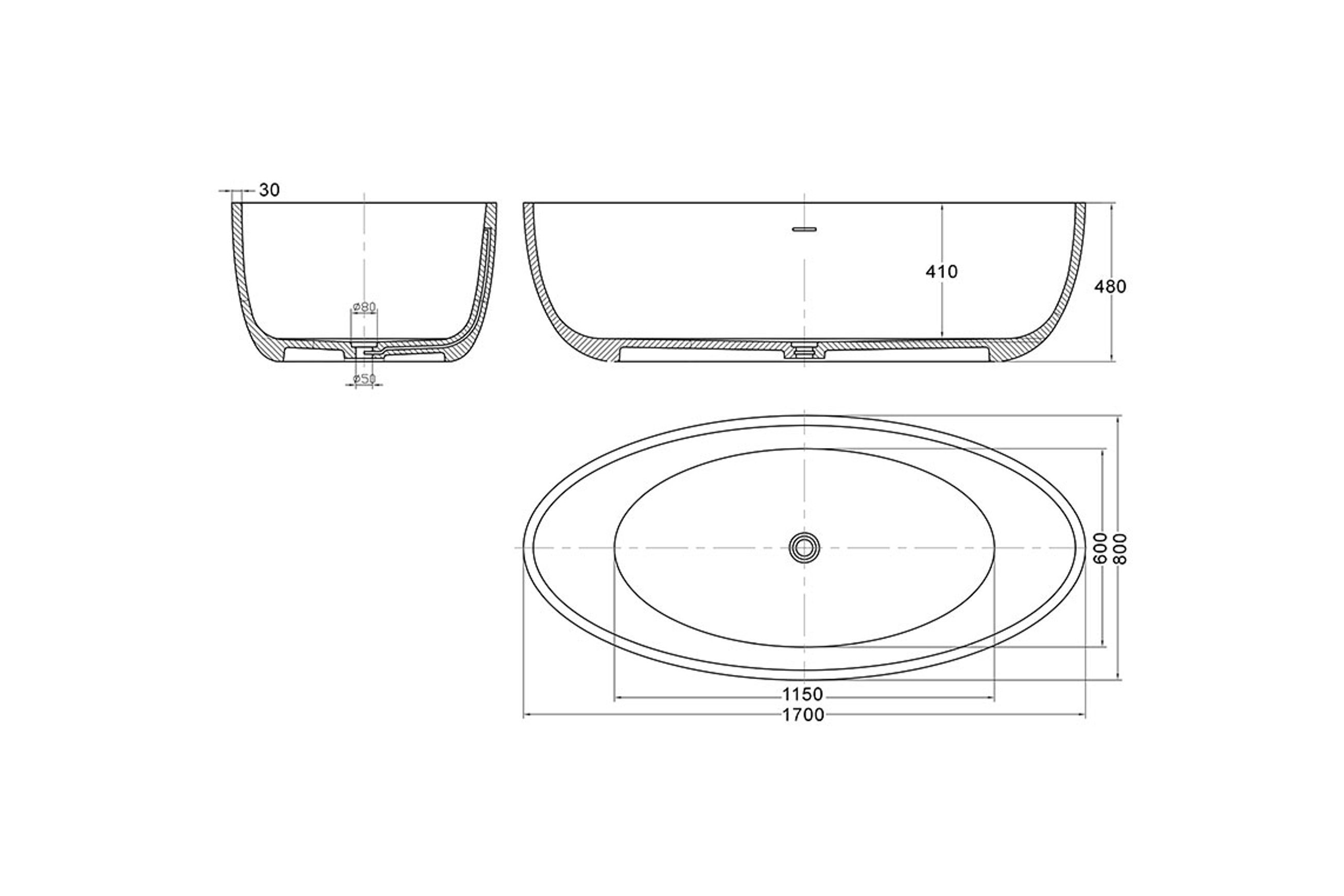 Quila 1700mm Freestanding Bath Snow Quartz