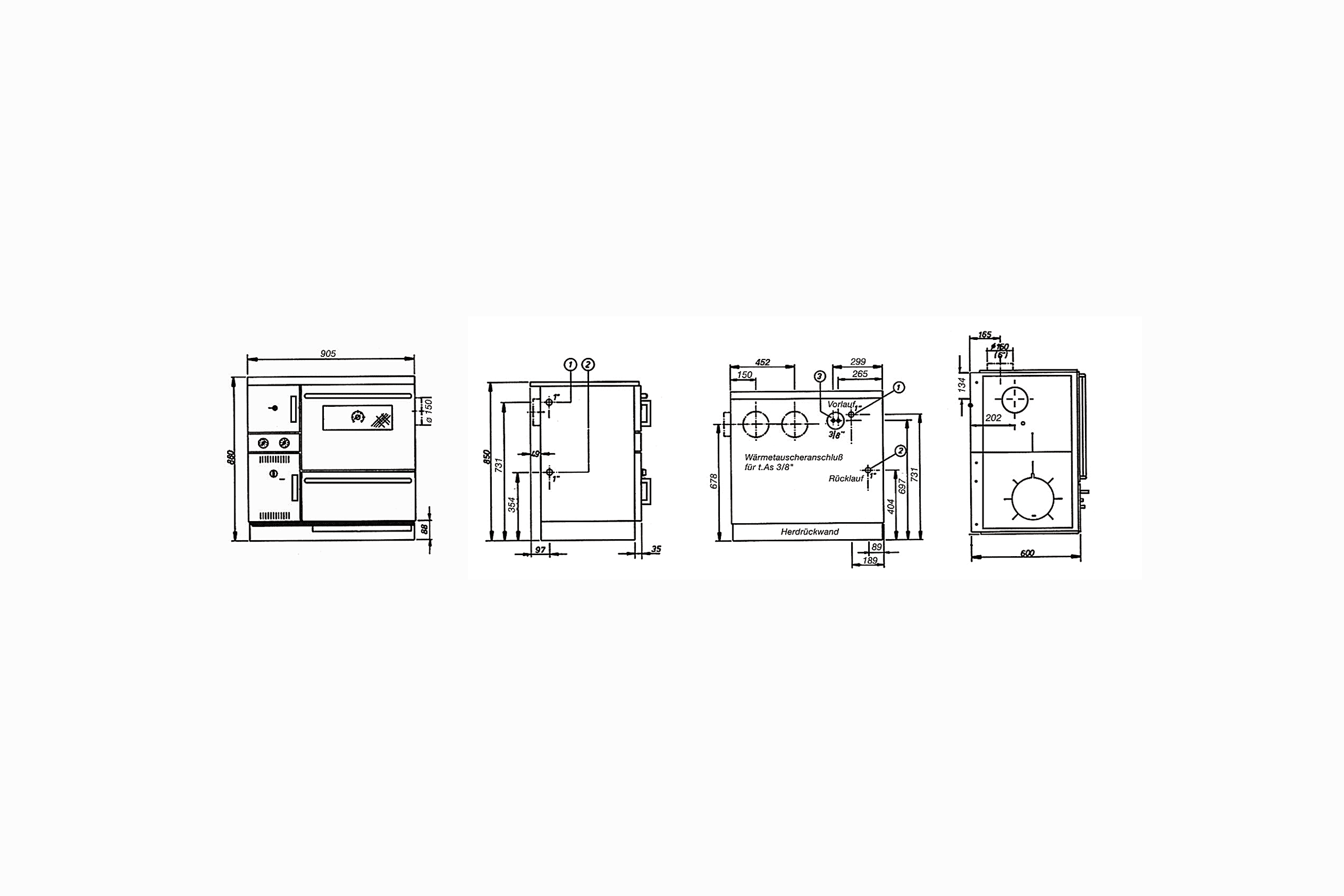 Water-Bearing Wood-Burning Stove K 148 CL Black dimensions