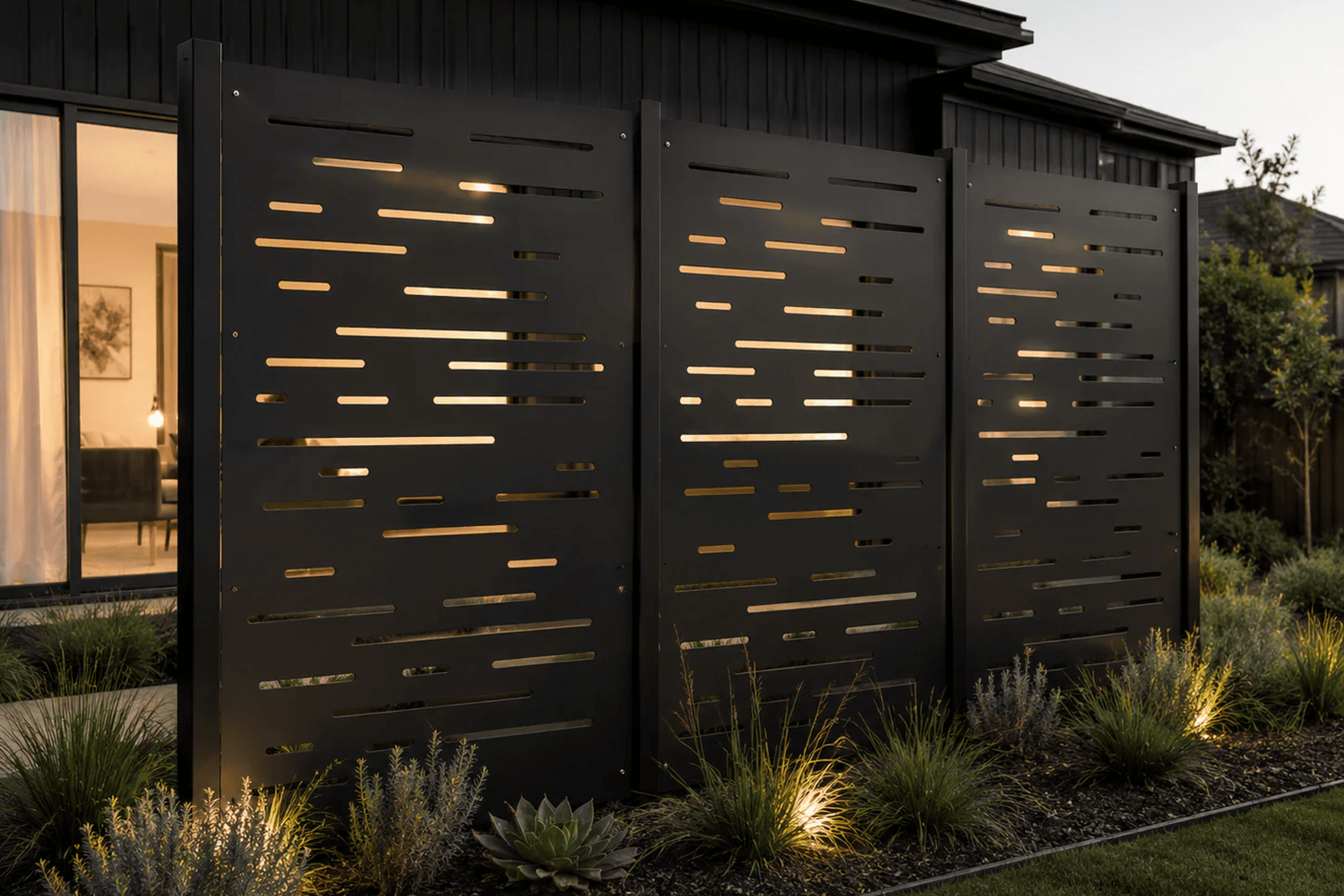 Corten Steel & Aluminium Fence Panel - Horizontal Lines
