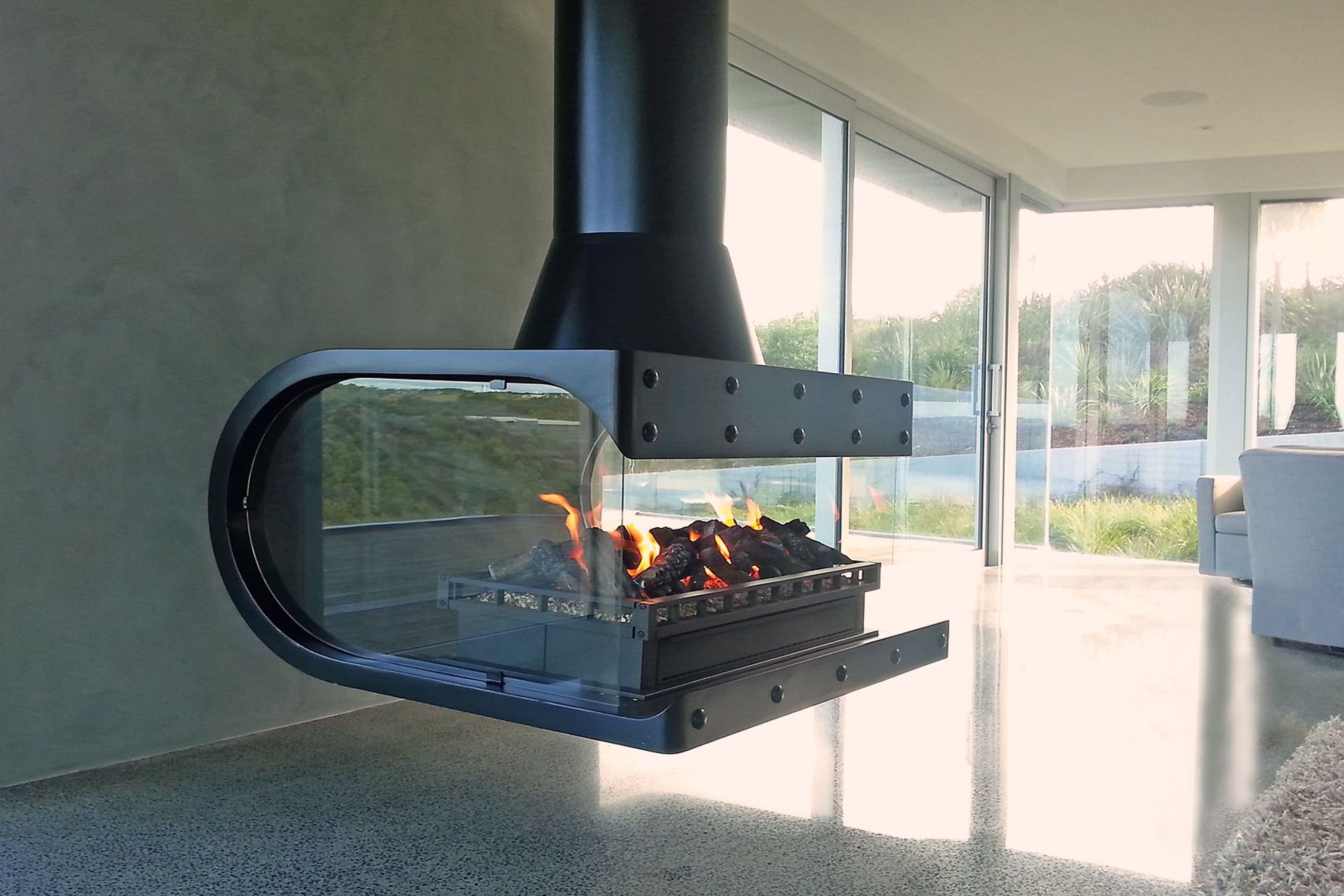 Custom Living Flame Asymmetrical Fireplace