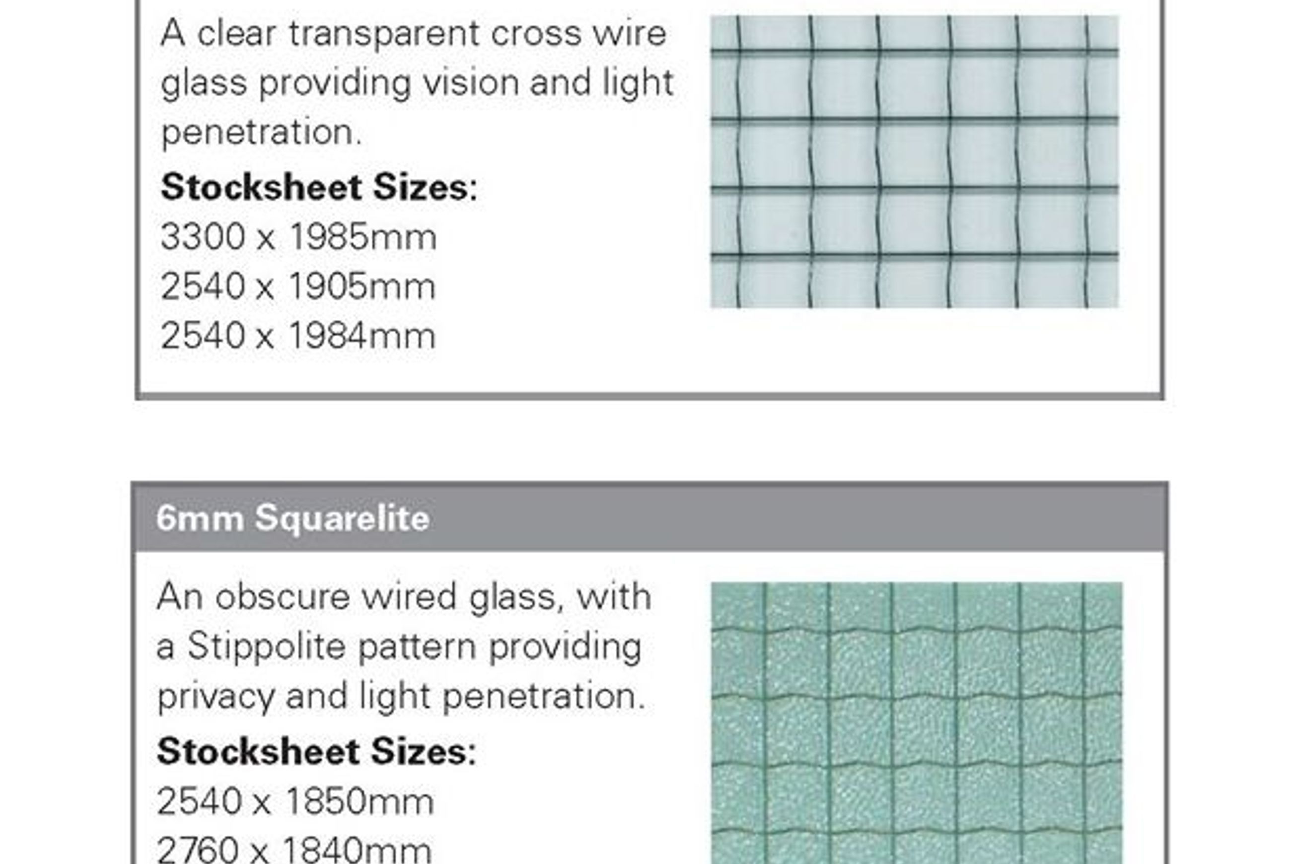 Wired Glass dimensions