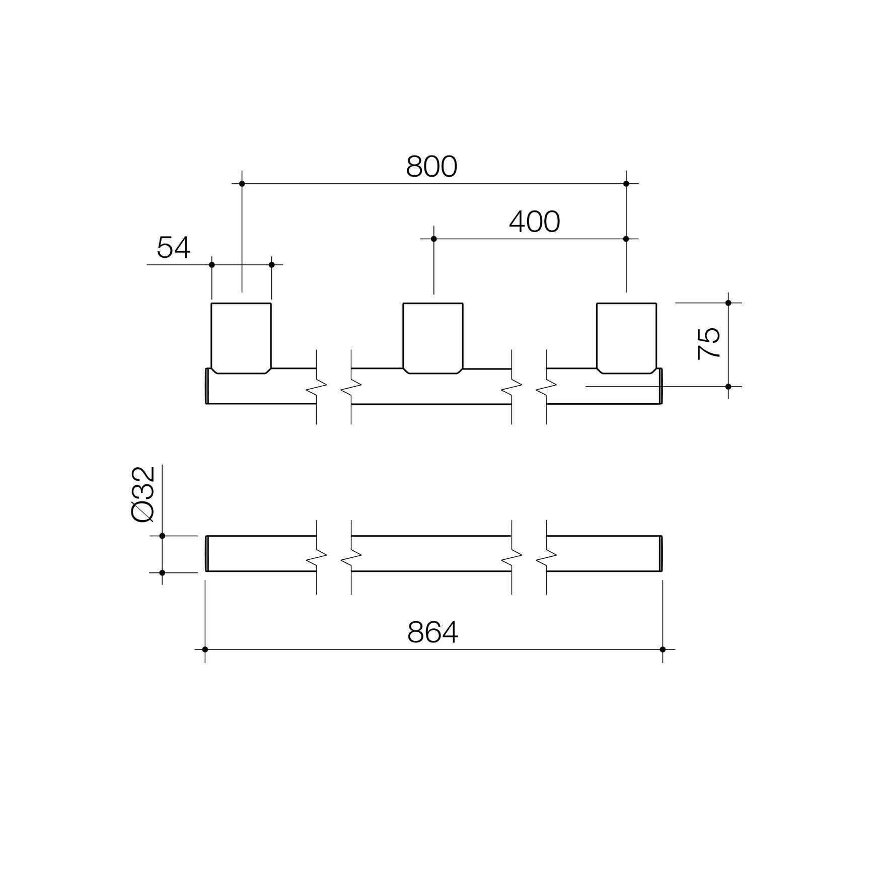 Opal Support Rail 800mm Straight