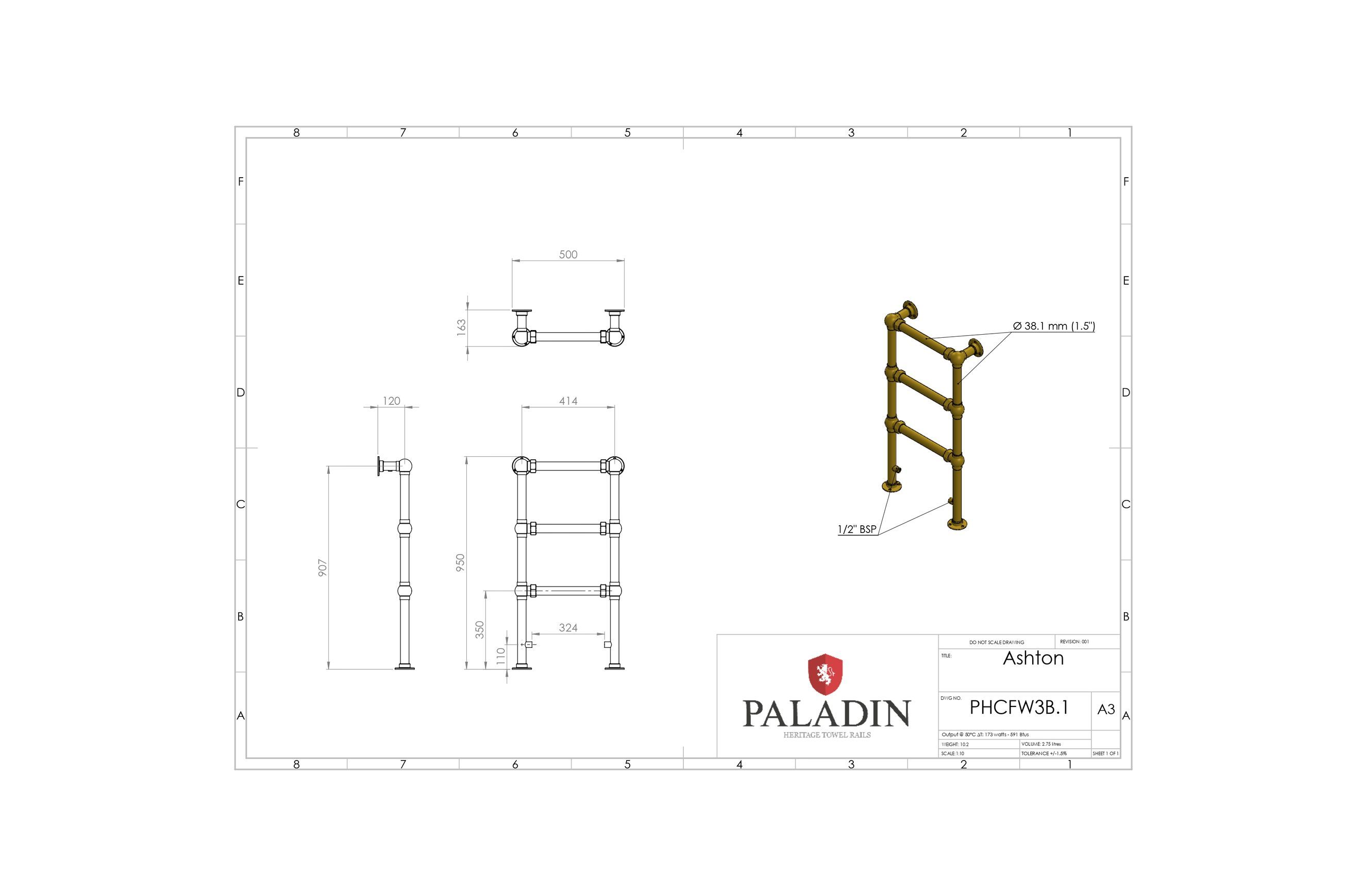 Paladin 3 Bar Ashton Towel Rail (Antique Bronze)