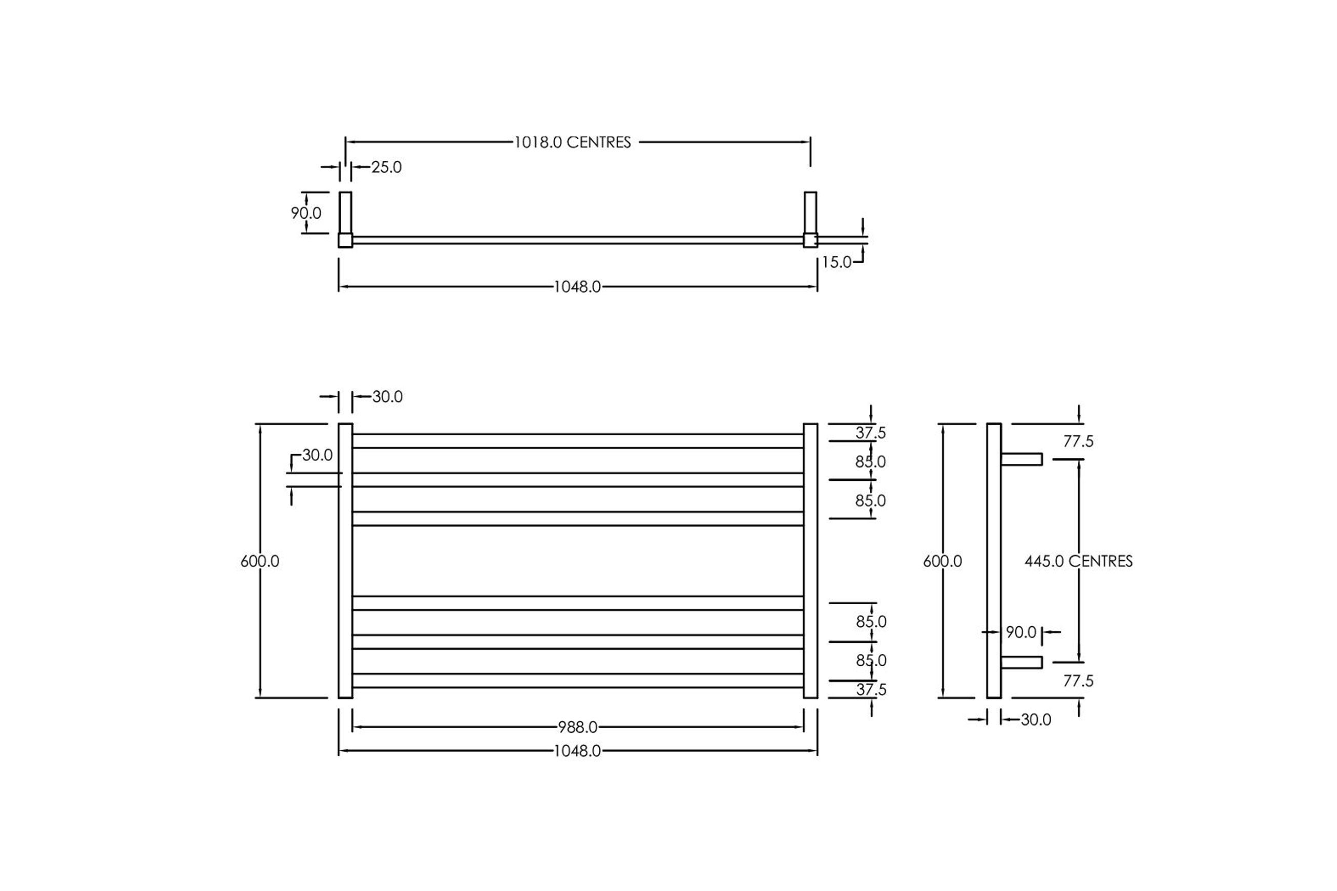 Square Towel Rail 240V 600 x 1050mm Satin Black
