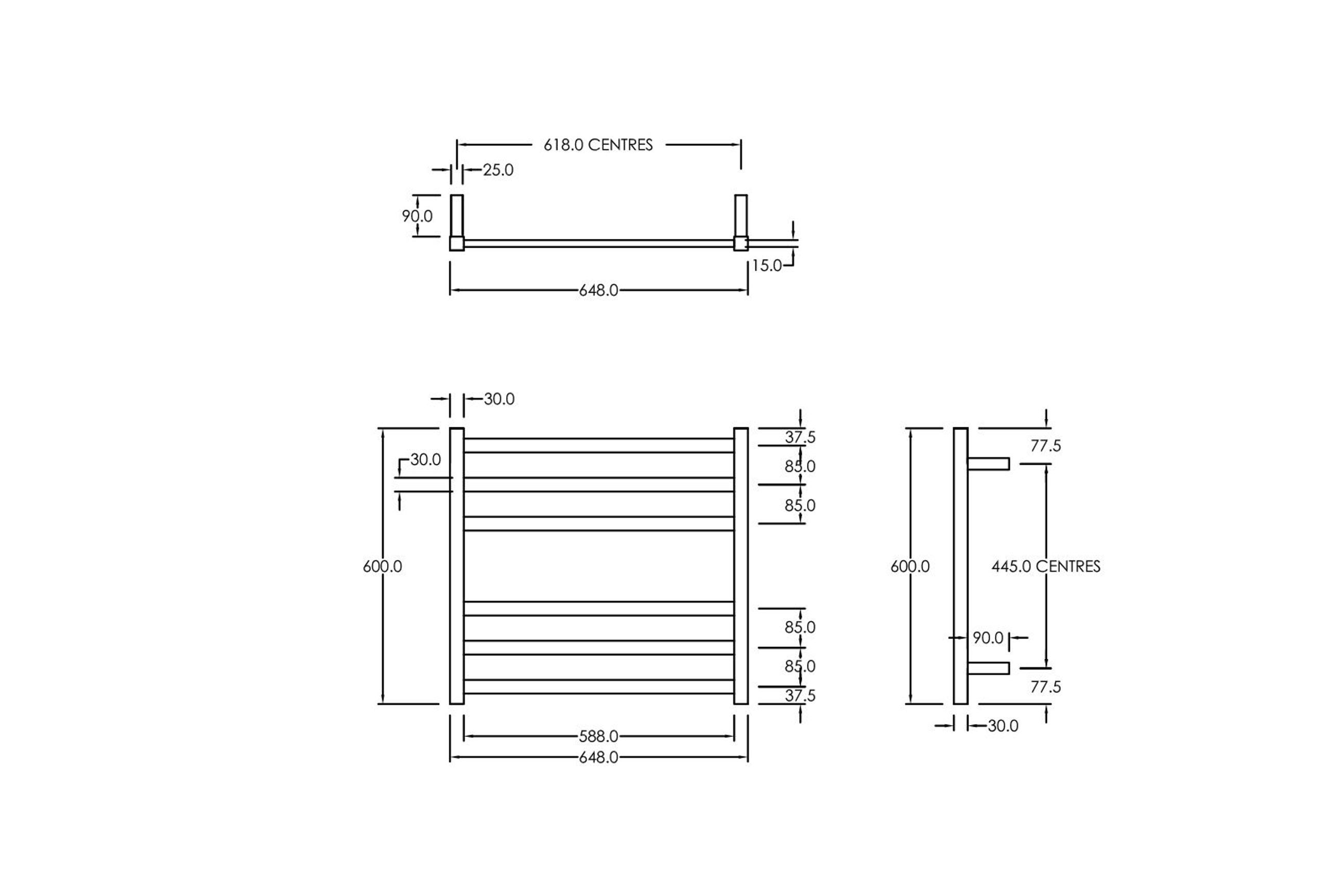 Square Towel Rail 240V 600 x 650mm Gun Metal