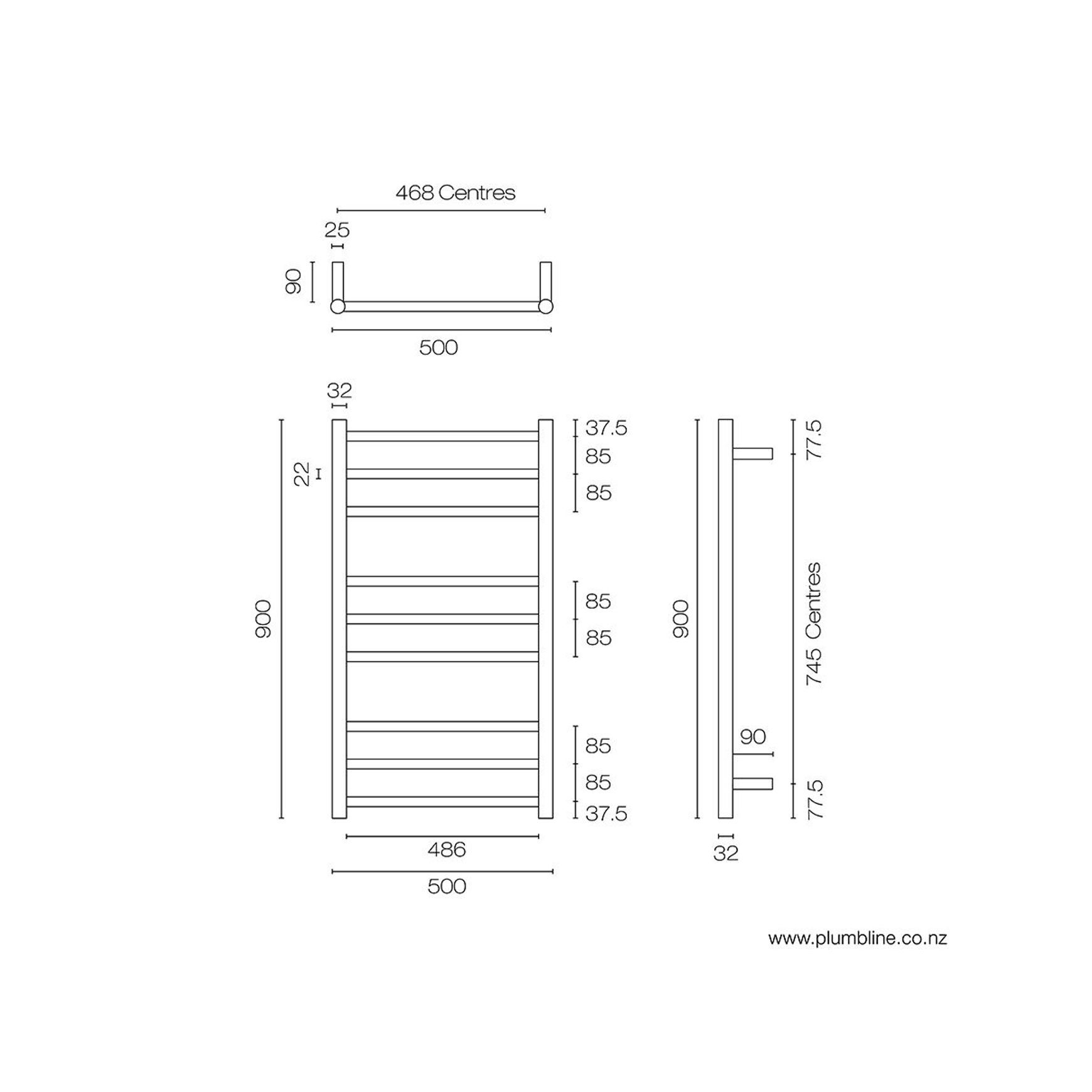 Tube 9 Bar Heated Towel Ladder 90 X 50cm