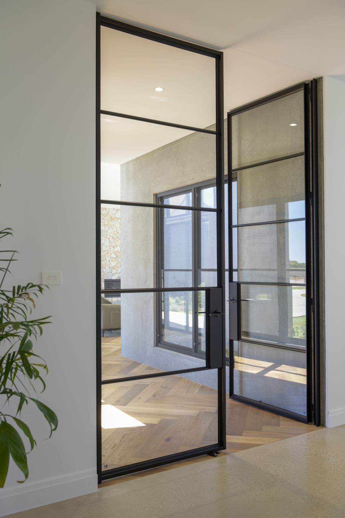 Steel Frame Glass Hinge Doors - Galvanised W40