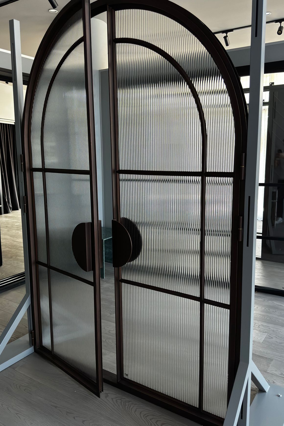 Arch Steel Frame Glass Hinge Doors - Galvanised W40