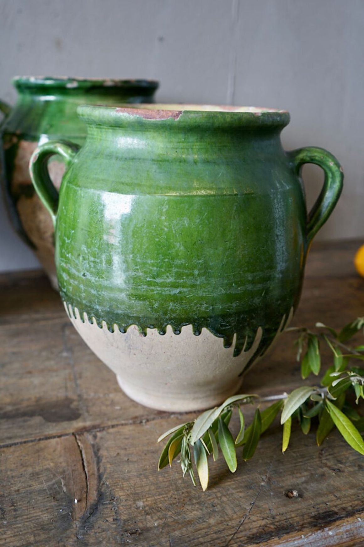 French Antique Green Confit Pots