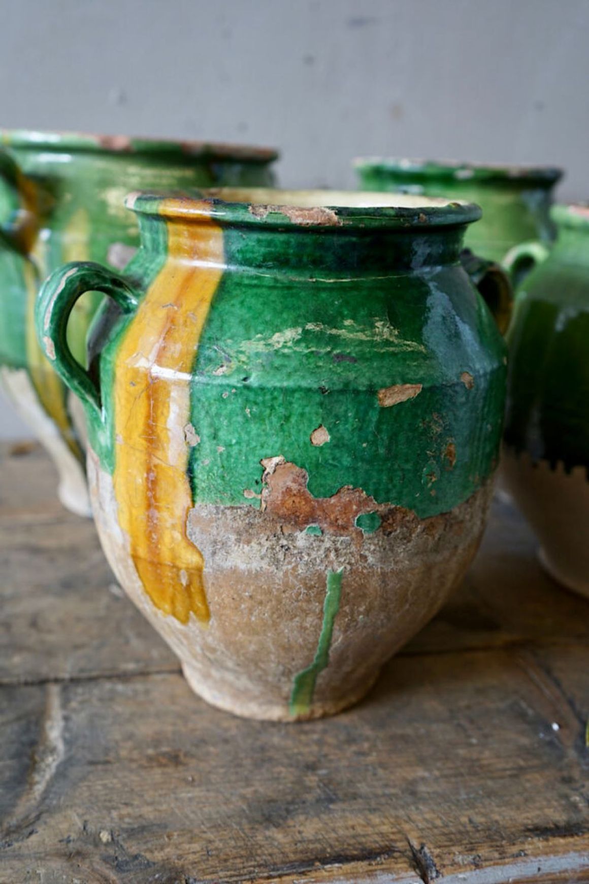 French Antique Green Confit Pots
