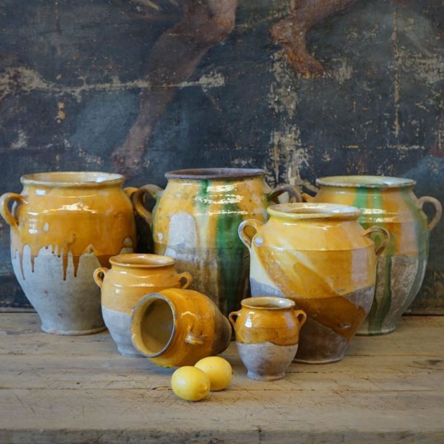 French Antique Green Confit Pots