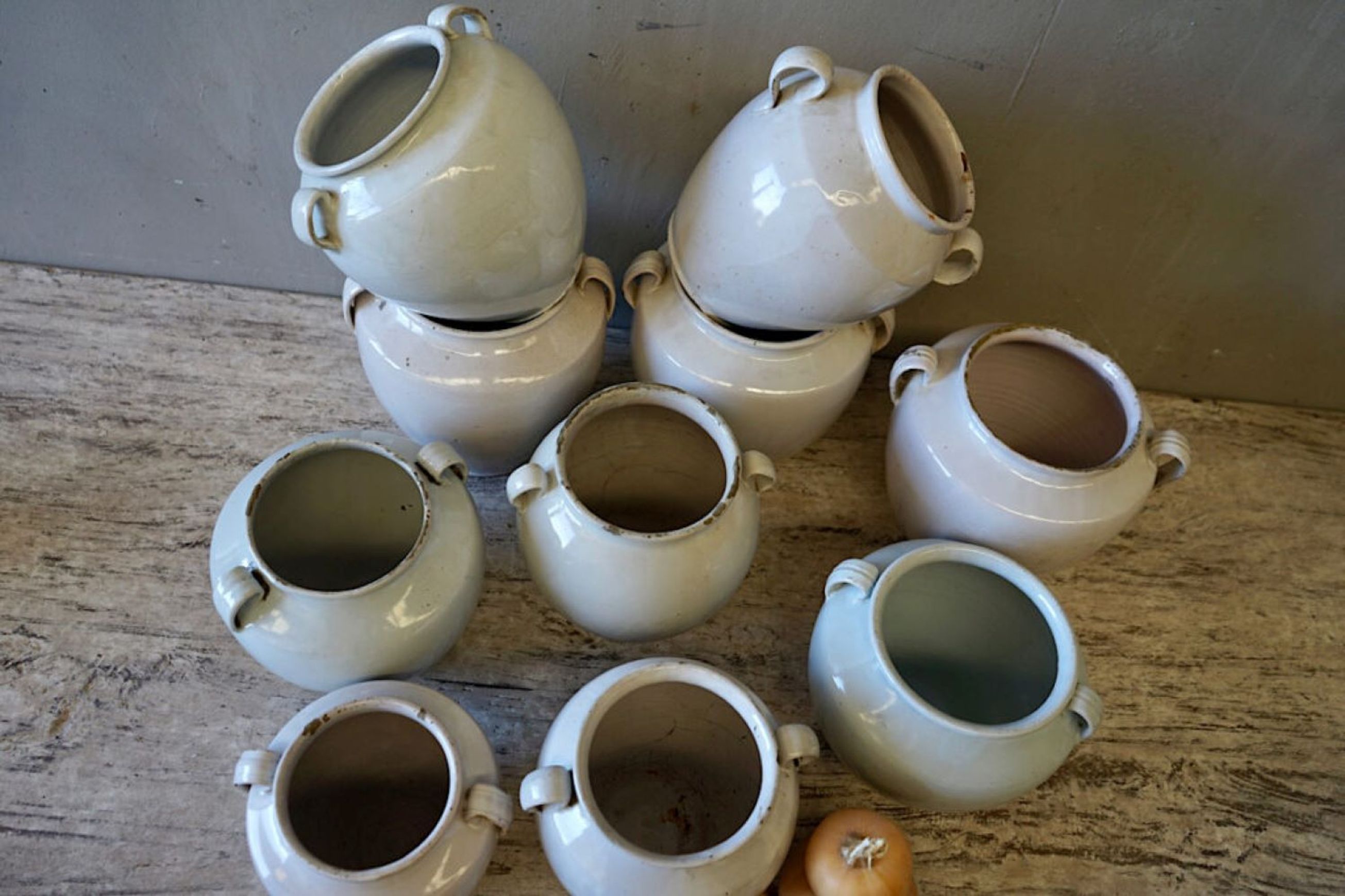 French Antique White Confit Pots