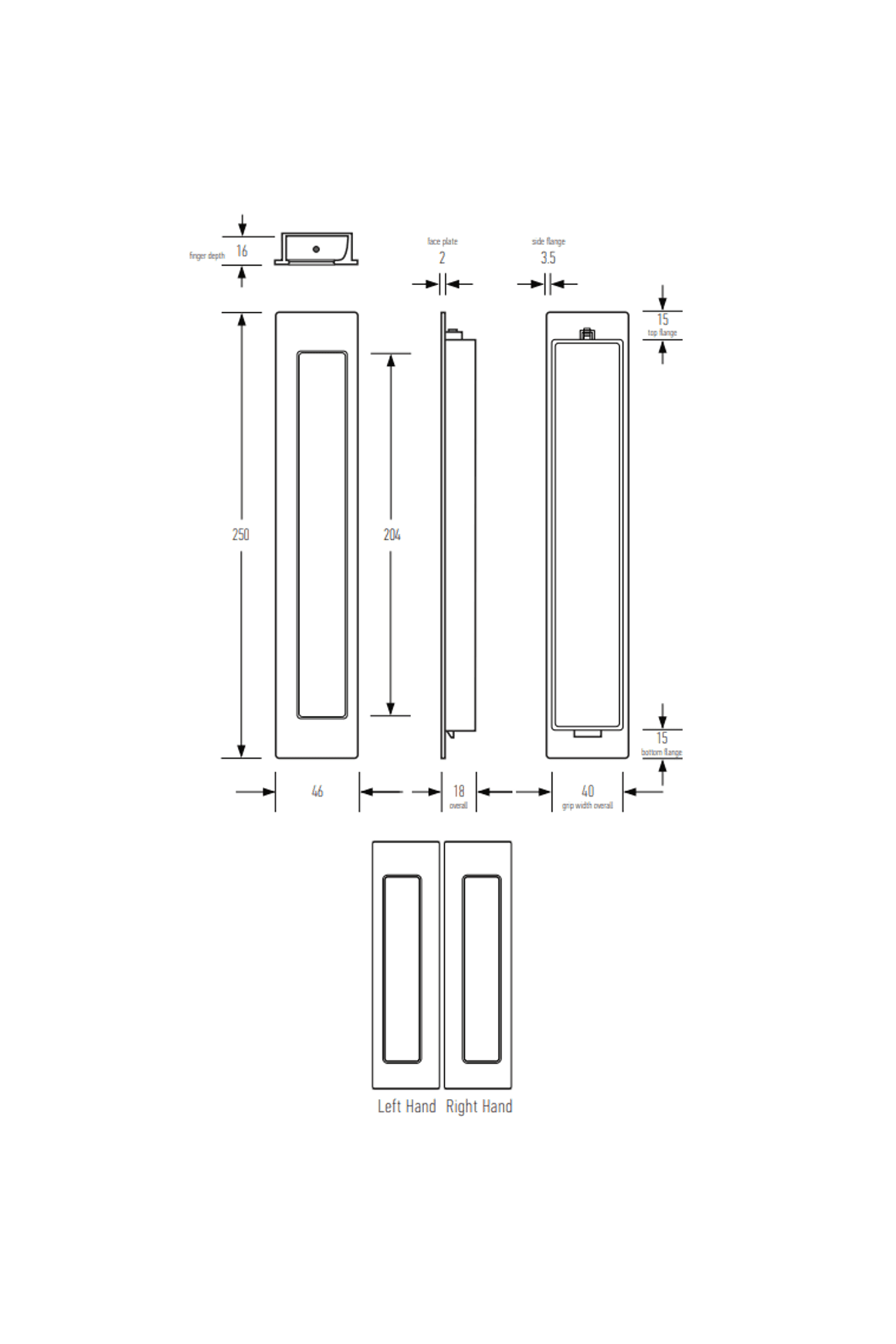 HB677 250mm Flush Pull for Sliding Doors