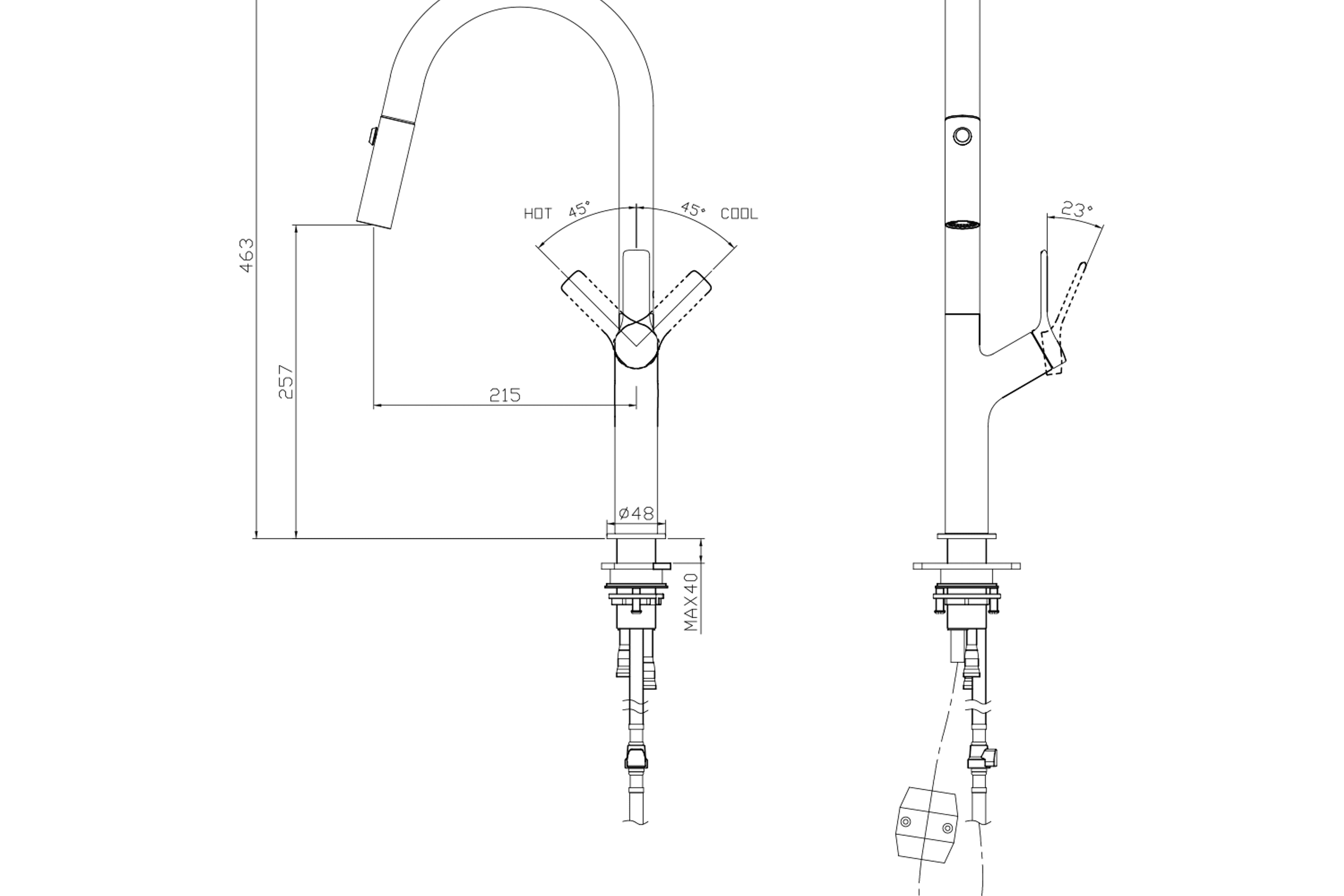 Muse Extractable Kitchen Mixer Brushed Stainless dimensions