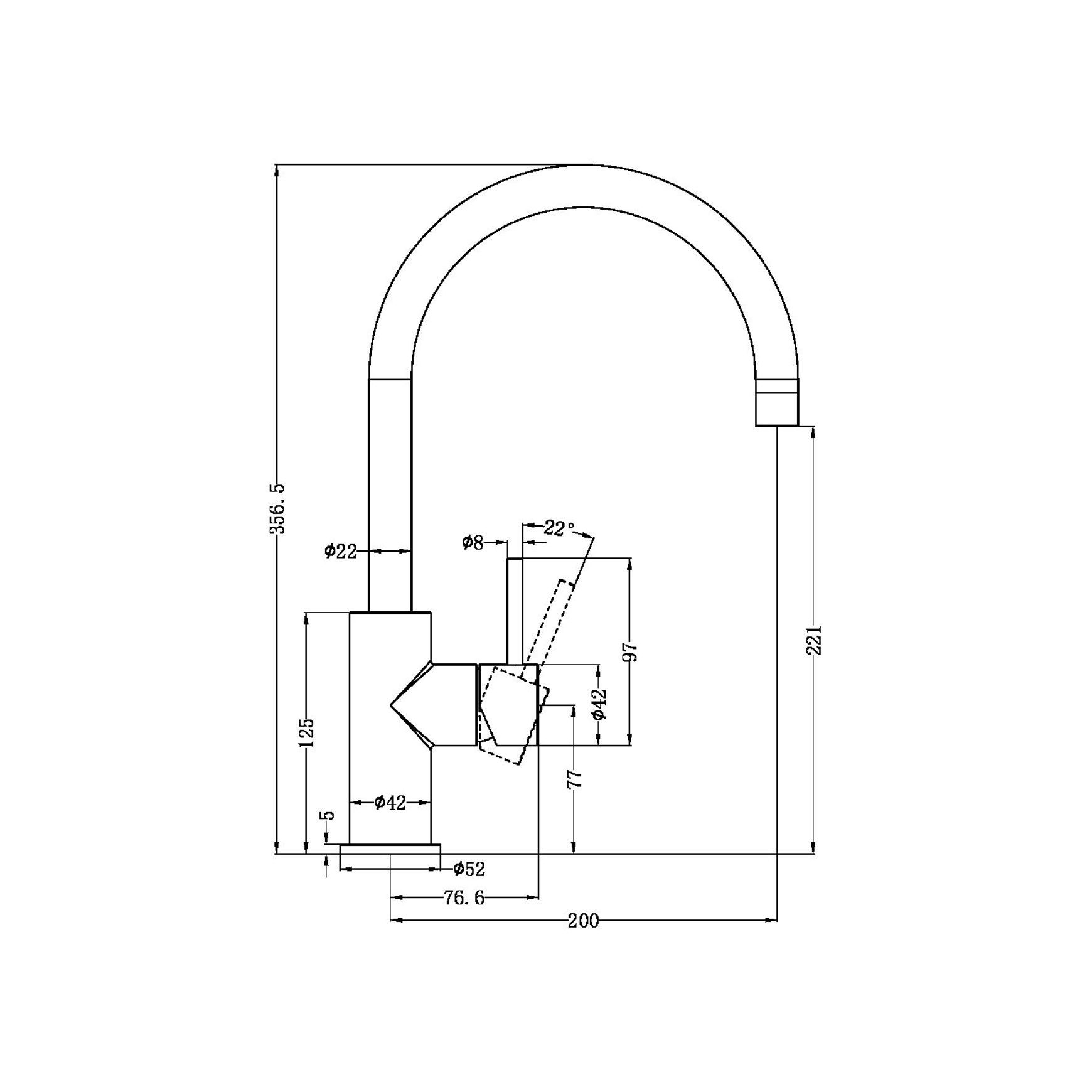 Zen SS316L Kitchen Mixer | Brushed Nickel dimensions