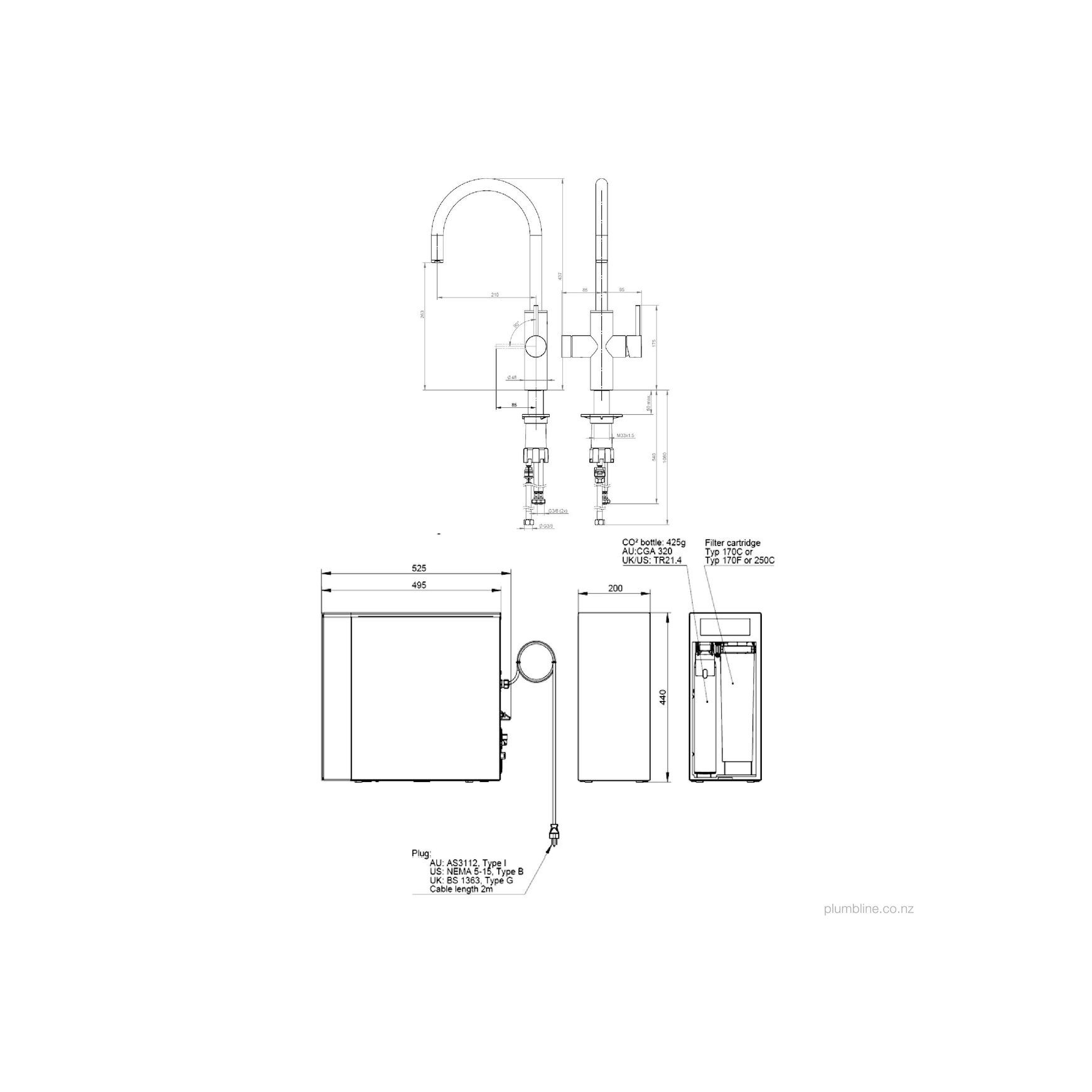 Oli Prism Multifunction Kitchen Mixer Round Spout Brush