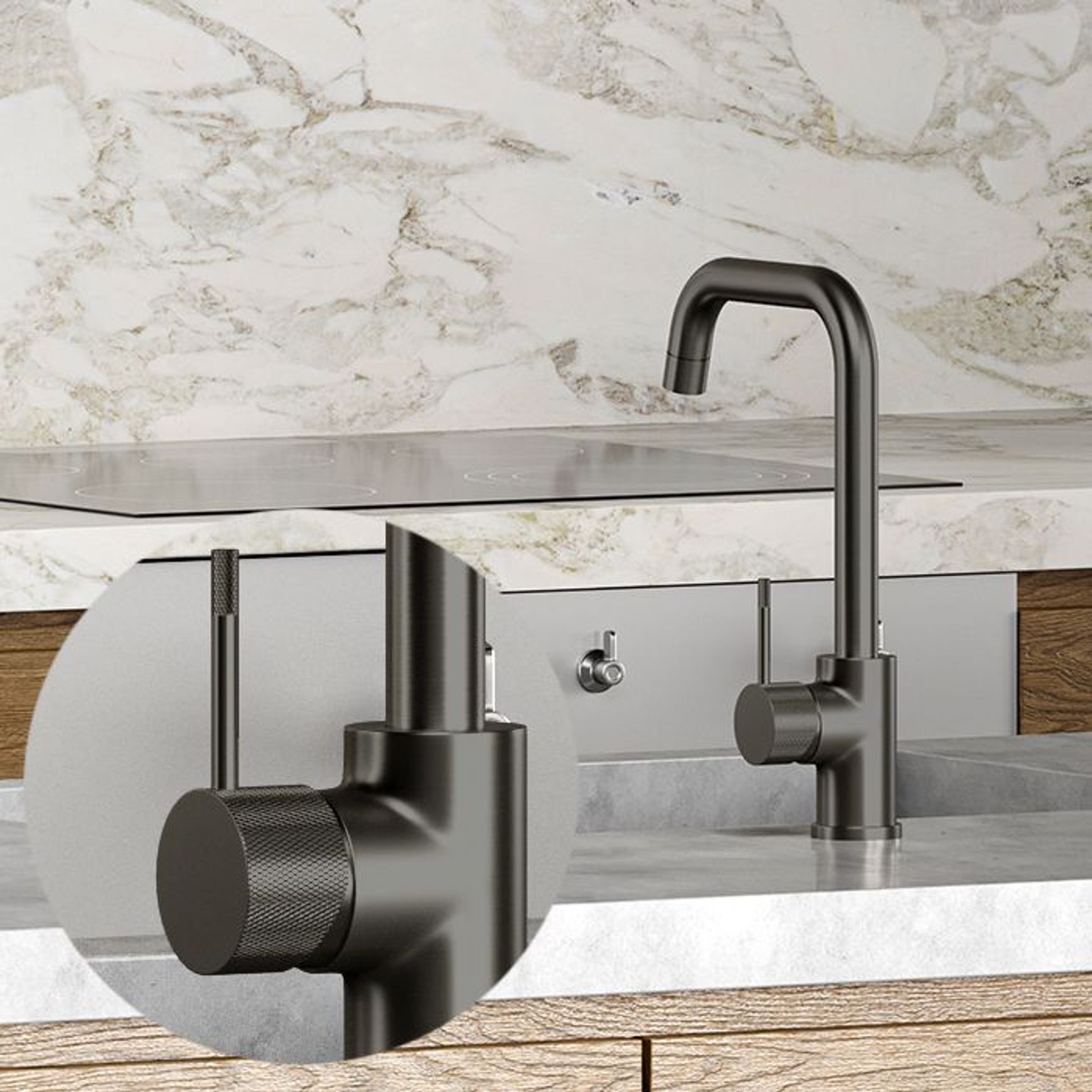 Uno Etch Square Kitchen Mixer