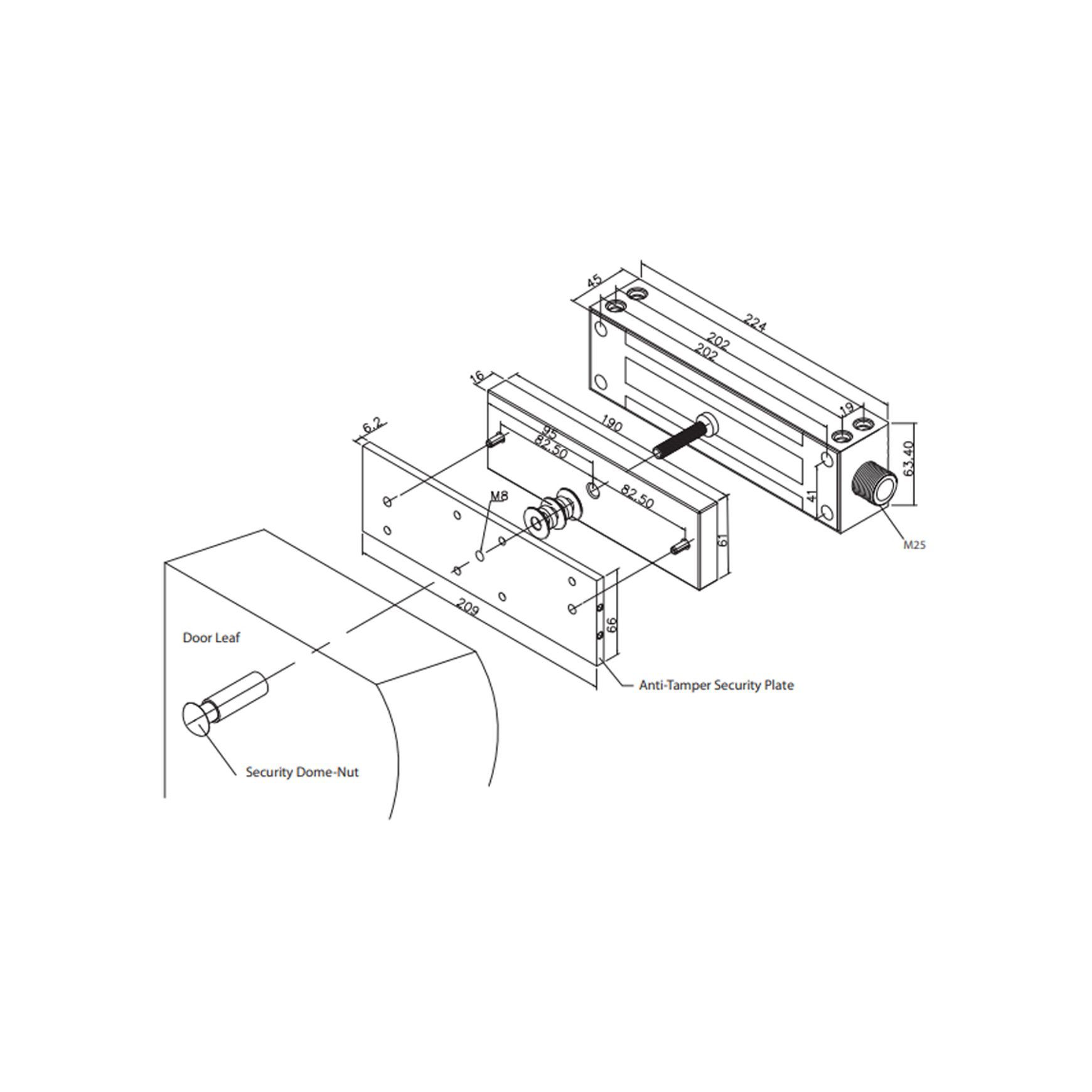 LOX Weather Resistant Electro Magnetic Gate Lock EM5000 dimensions