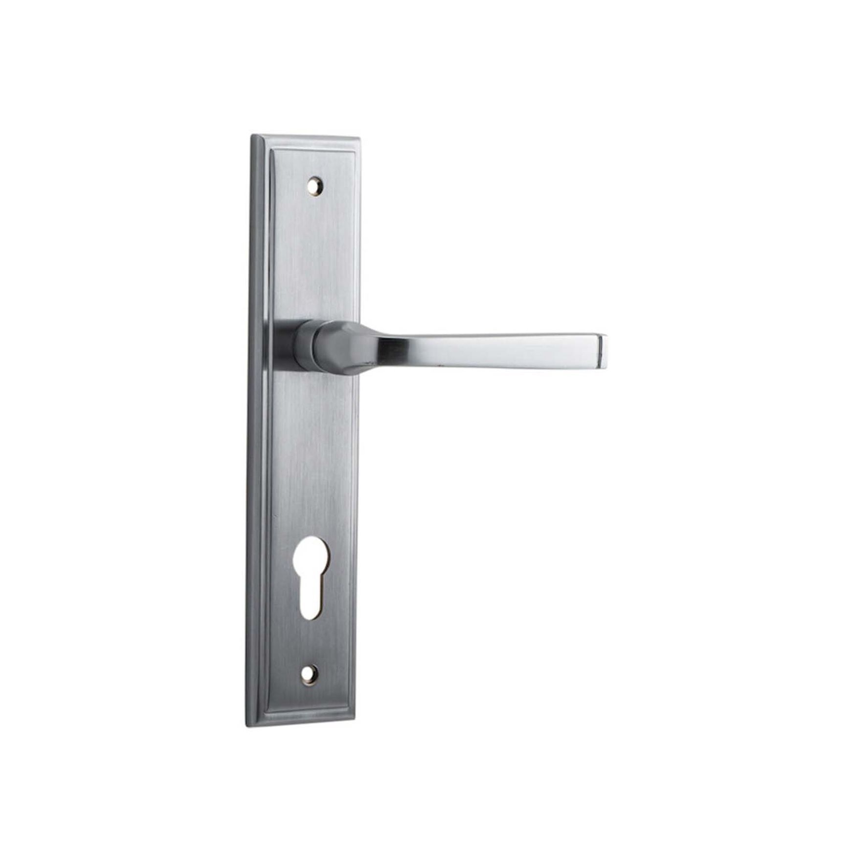 Iver Annecy Door Lever on Stepped Backplate Euro Brushed Chrome 12244E85 - Customise to your need