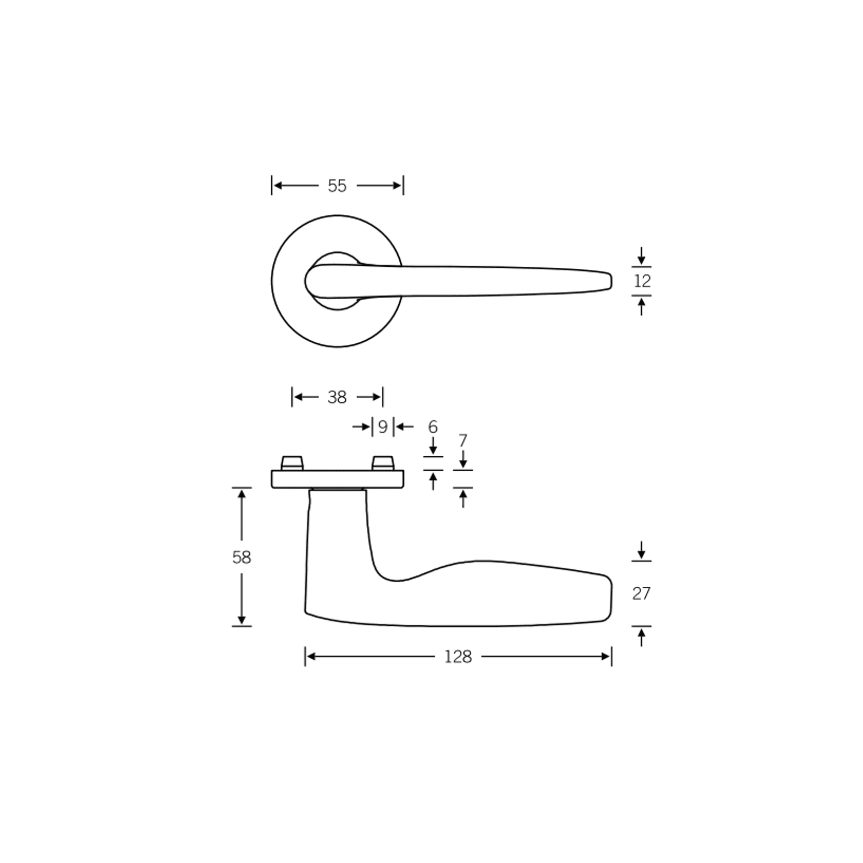 FSB 12 1058 Lever Handle dimensions