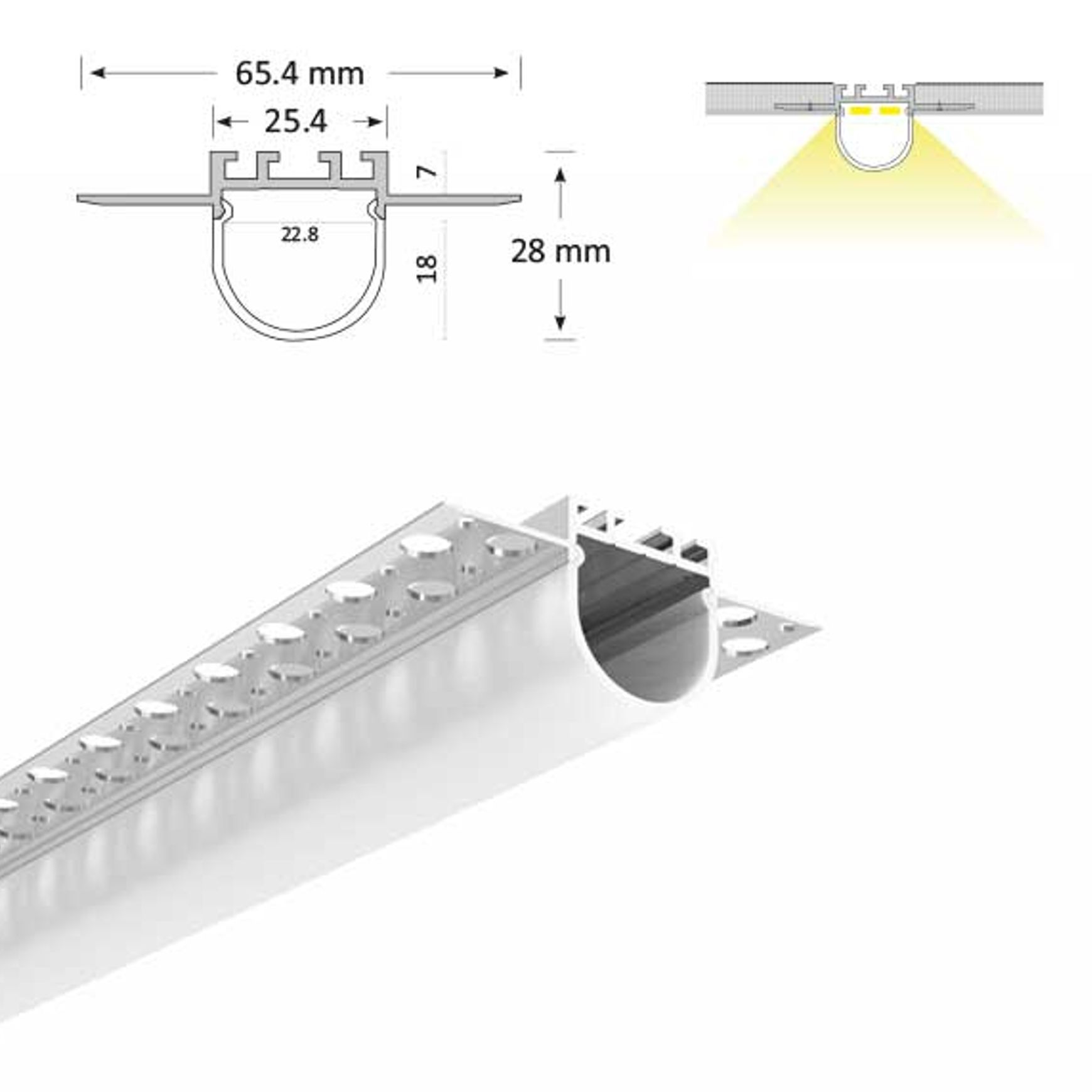 TL019 Plaster In Linear LED Profile with Semi Circular