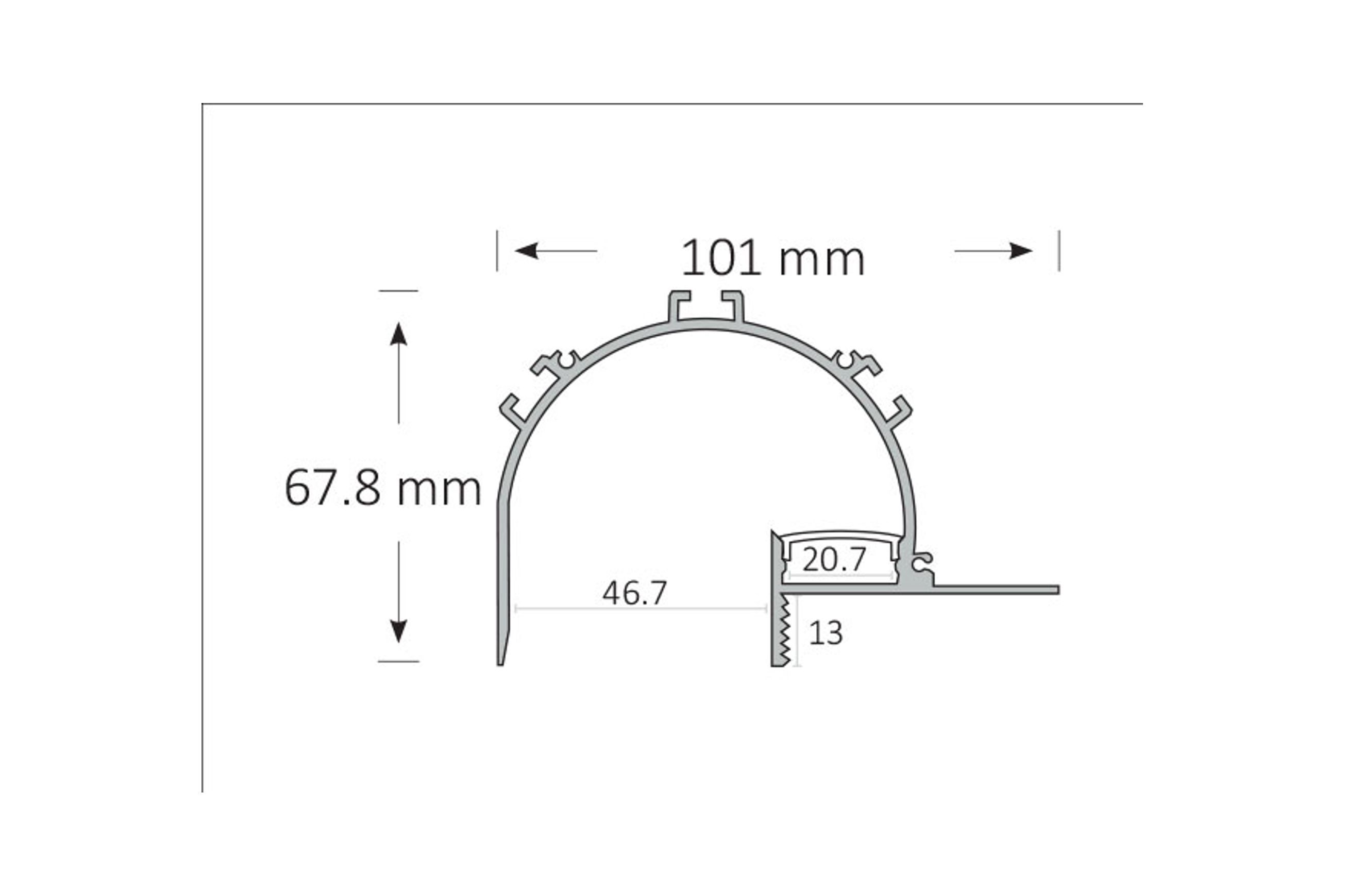 TL020 Vaulted Extrusion for Cove Lighting Trimless LED dimensions