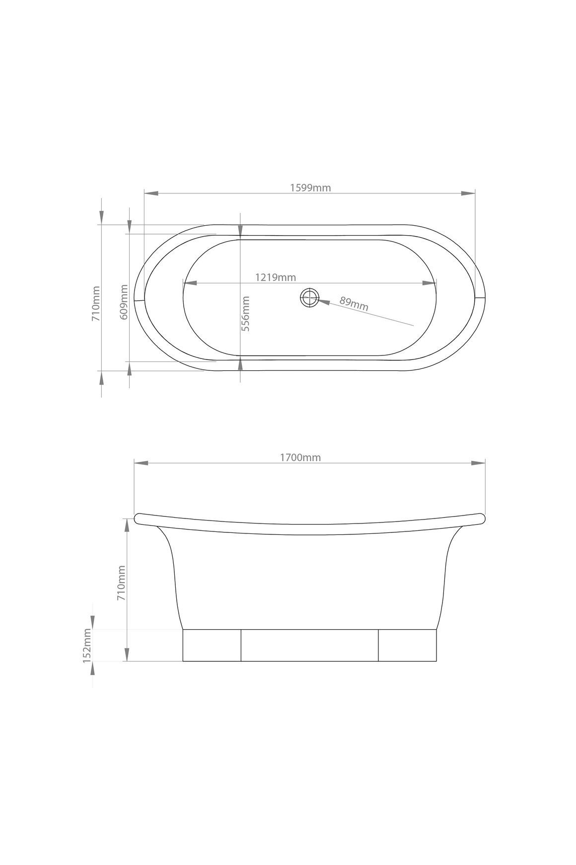 The Copper Bath Tub - Shanti Copper Double Slipper Smooth 1700mm - CB5017-D67