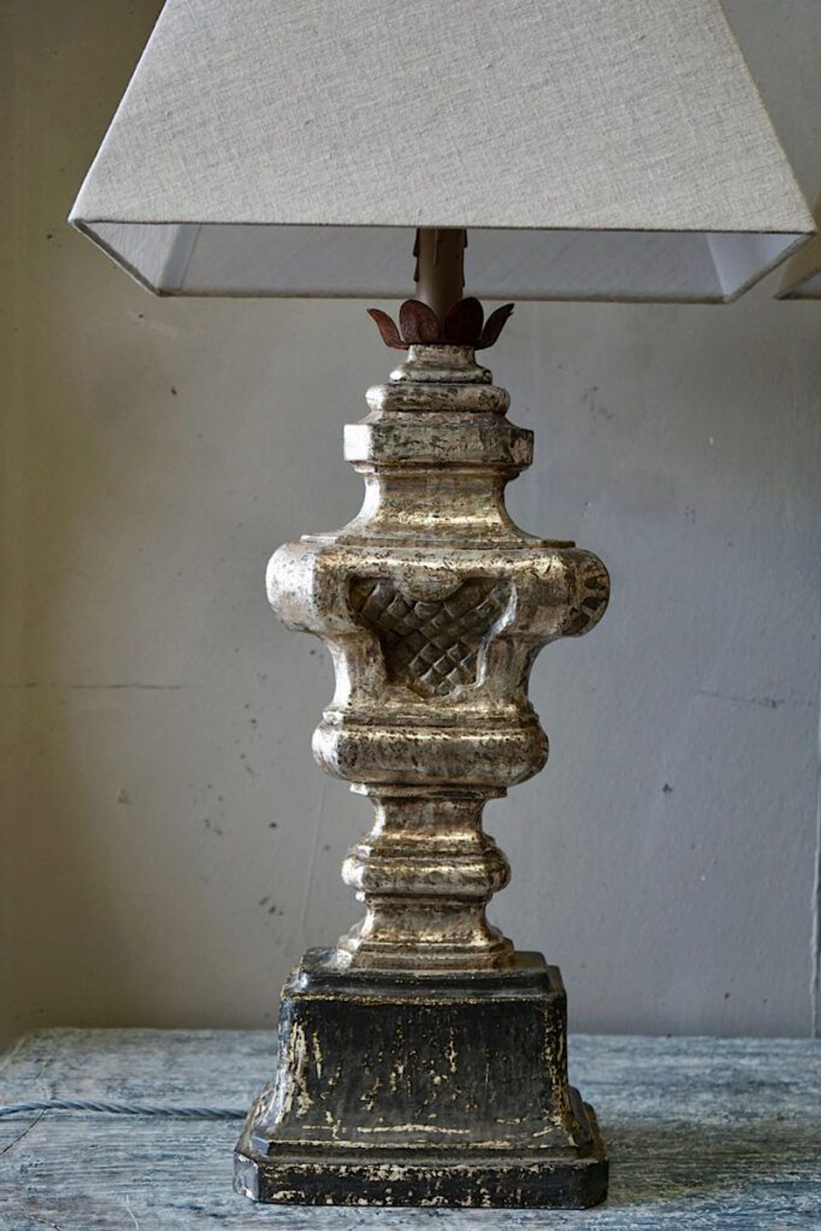 Large Italian Carved & Silvered Lamp