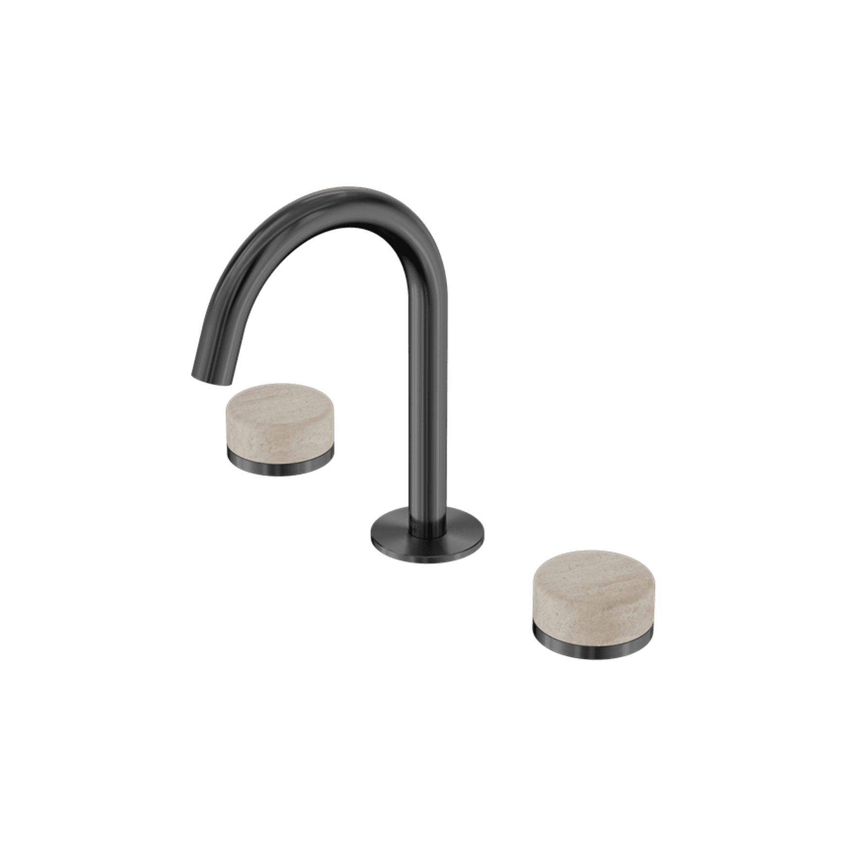 Serenity Basin Set Arc Spout With Rome Travertine Handle Gun Metal