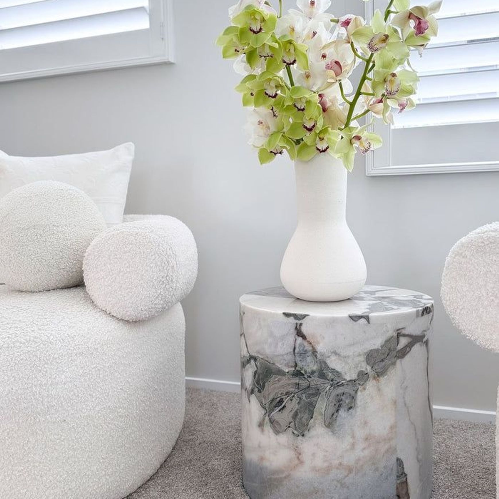 Rounded Side Table - Milky Blue Marble | Natural Stone Co.