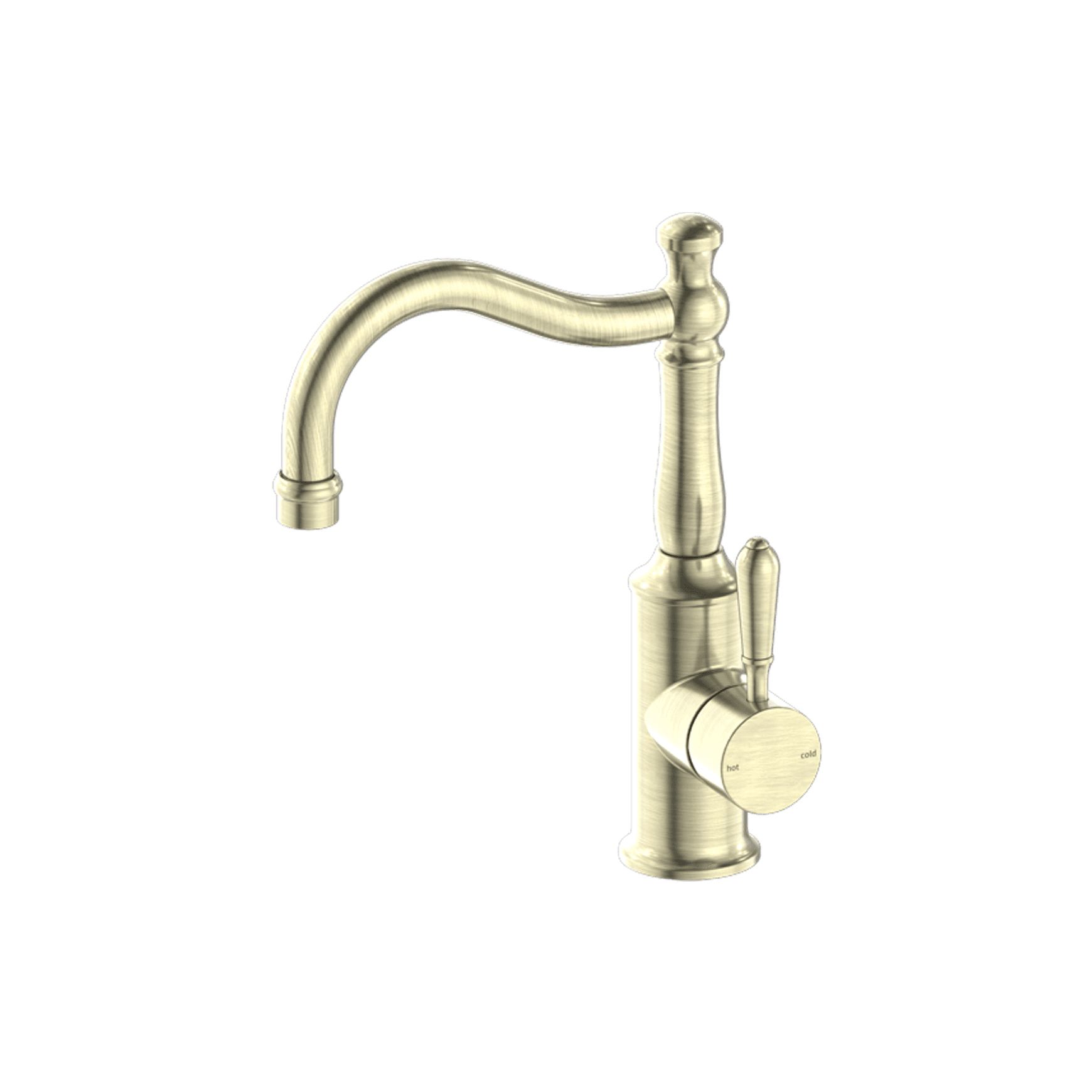 York Basin Mixer Hook Spout With Metal Lever Aged Brass
