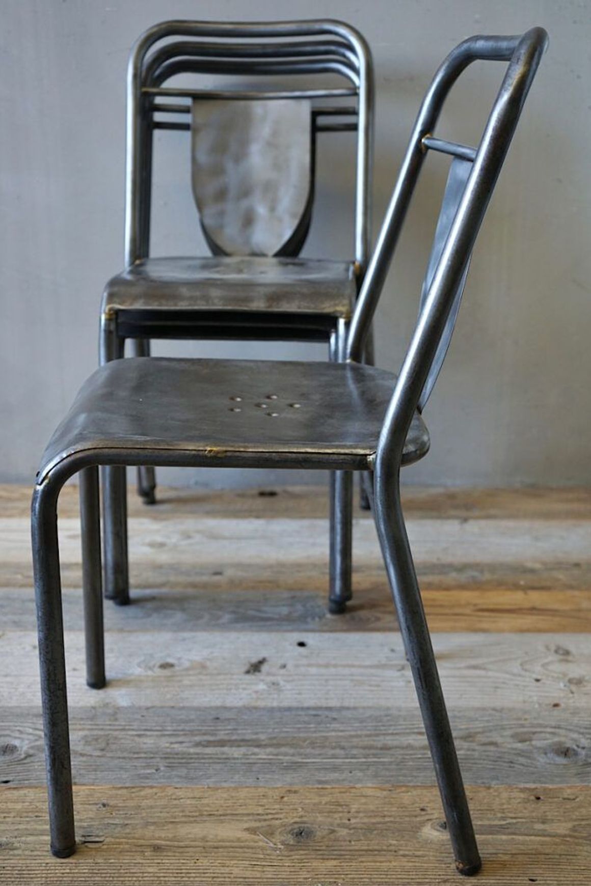 Set of 4 French Industrial Steel Chairs