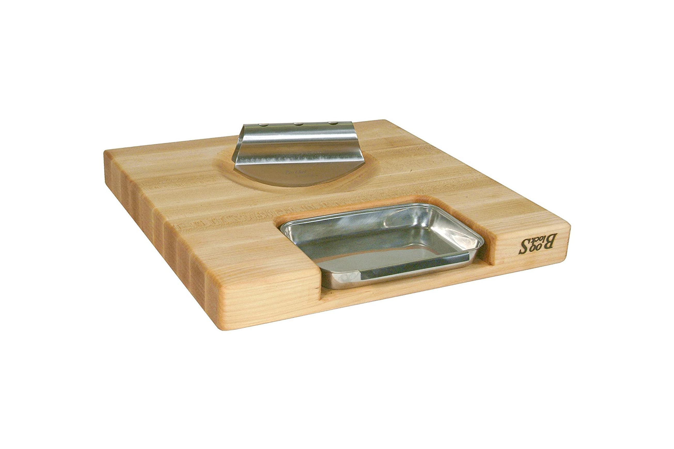 Boos Block Newton Prep Master Maple Wood Reversible Cutting Board with Juice Groove & Pan - 45cm x 45cm x 6cm