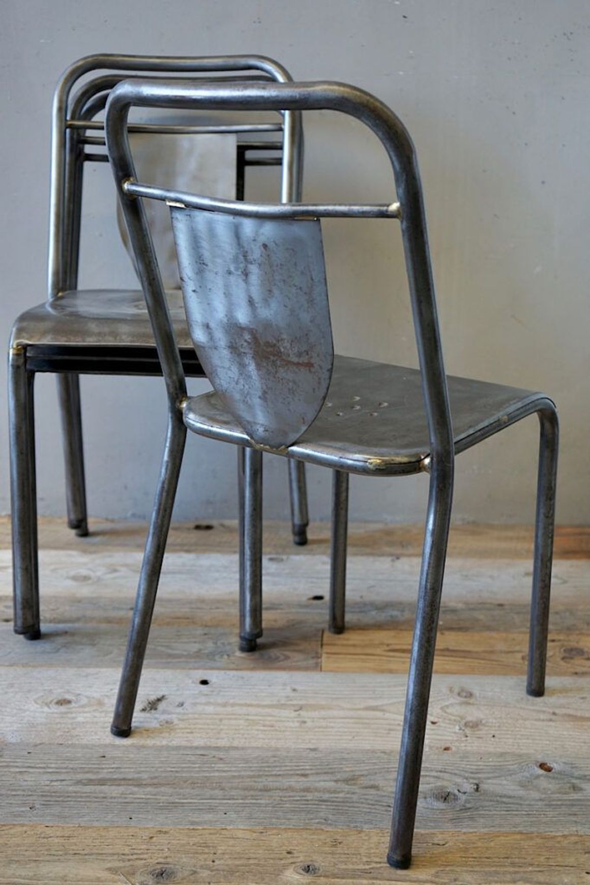 Set of 4 French Industrial Steel Chairs