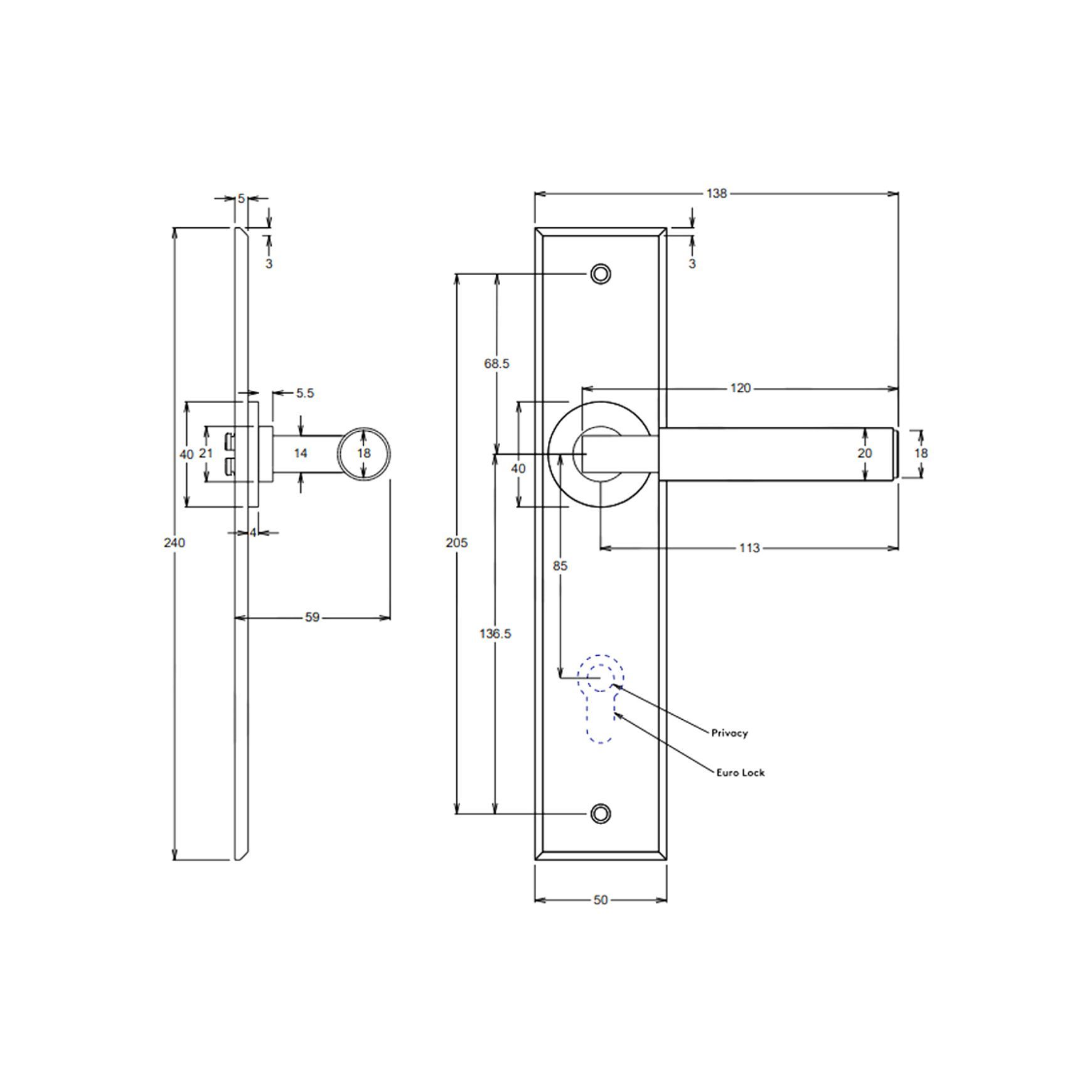 Iver Berlin Door Lever on Chamfered Backplate