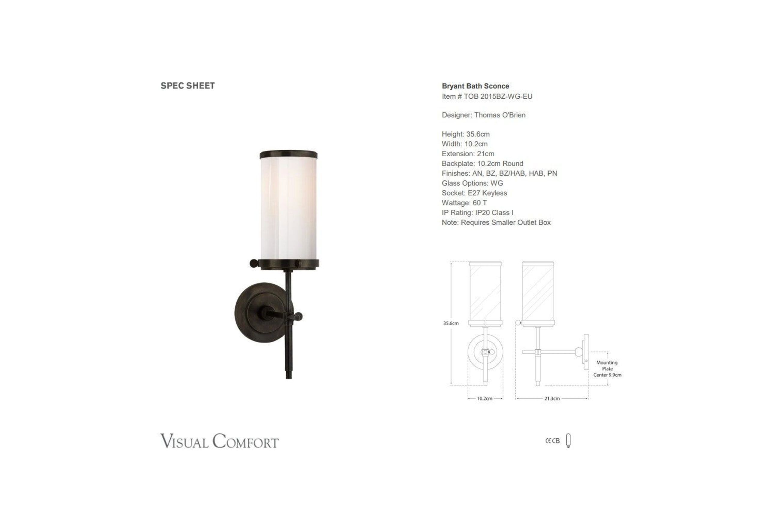 Thomas Obrien Bryant Bath Sconce With White Glass