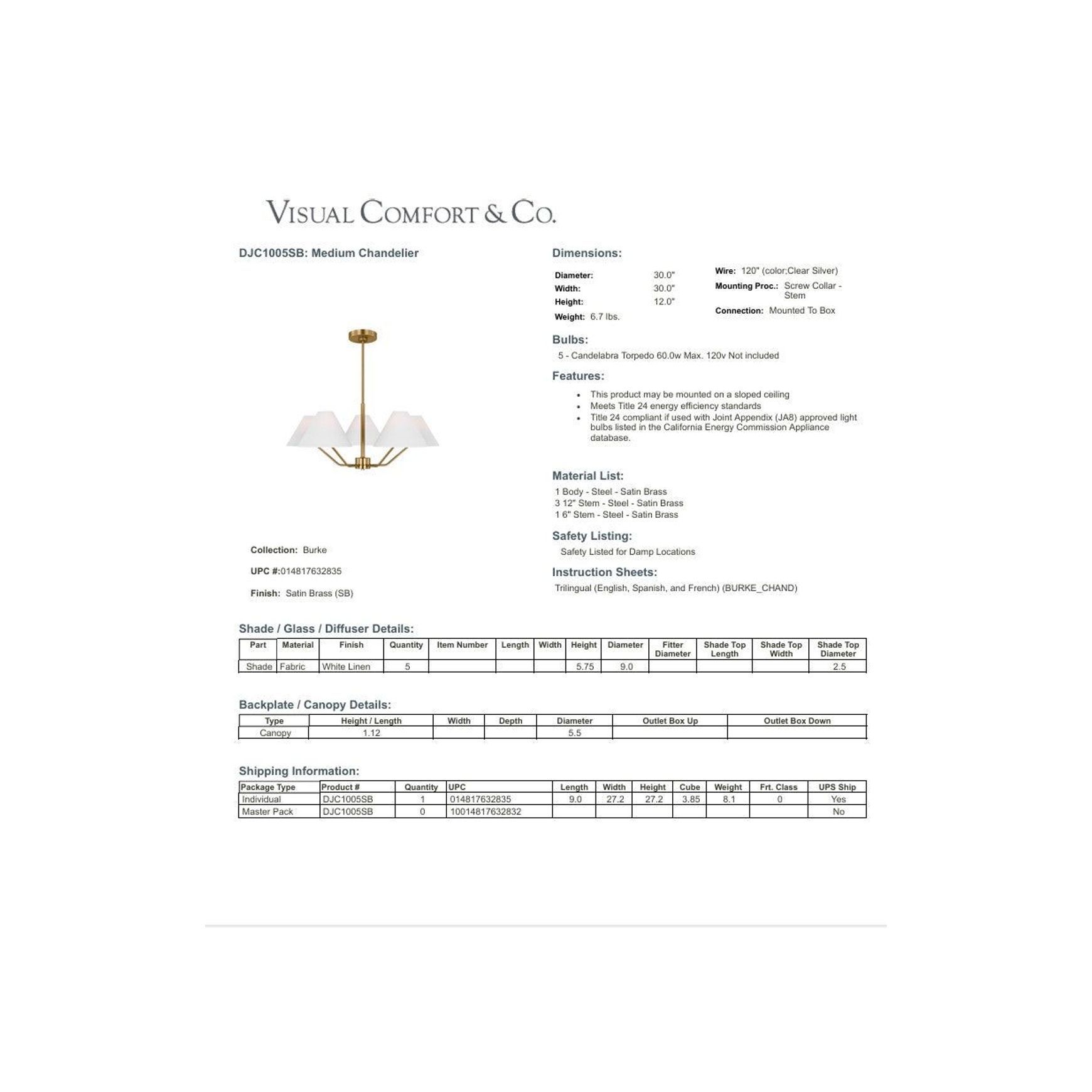 Visual Comfort Studio Burke Chandelier Medium
