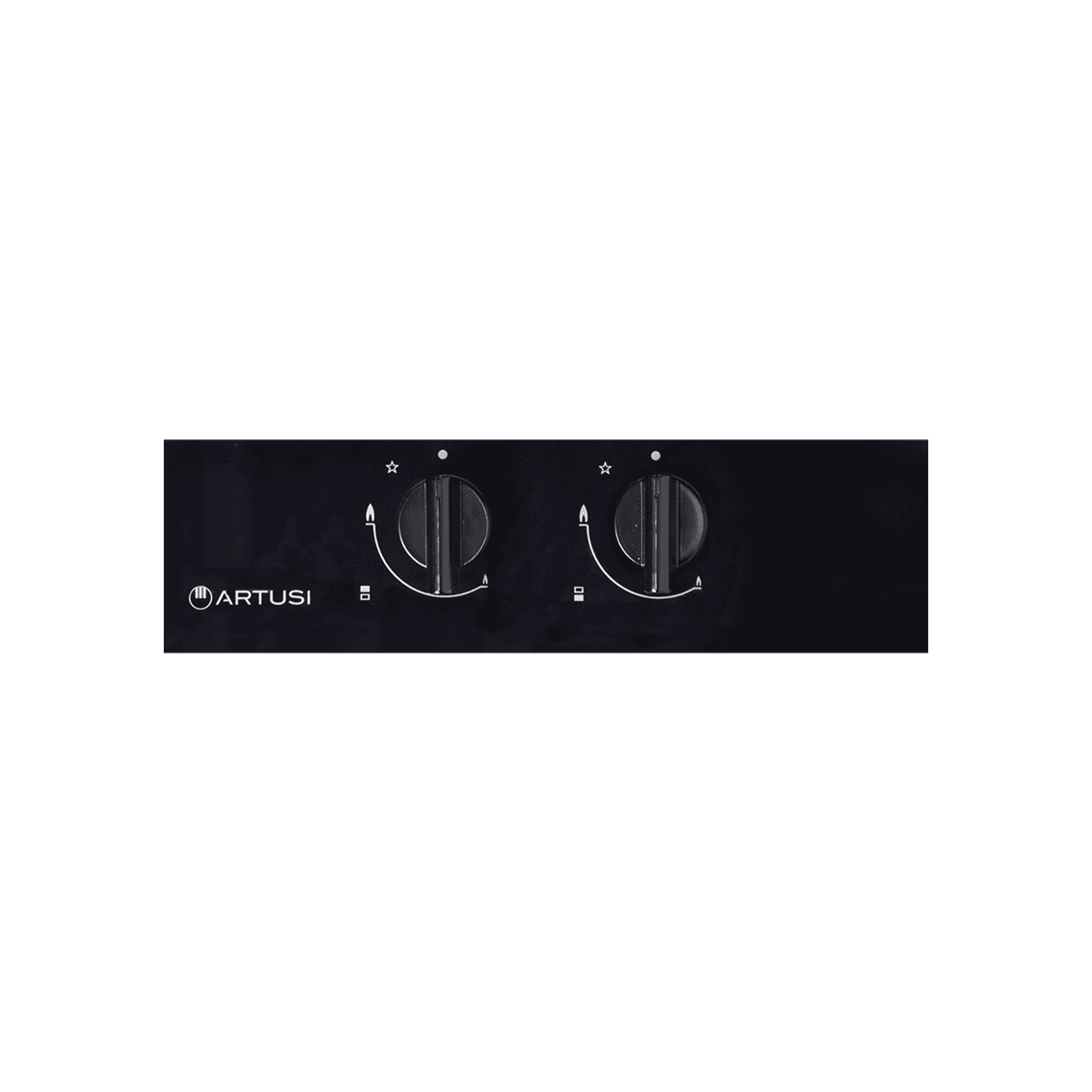 Artusi 30cm Domino Dual Gas Cooktop - With Cast Iron Trivet in Black Glass