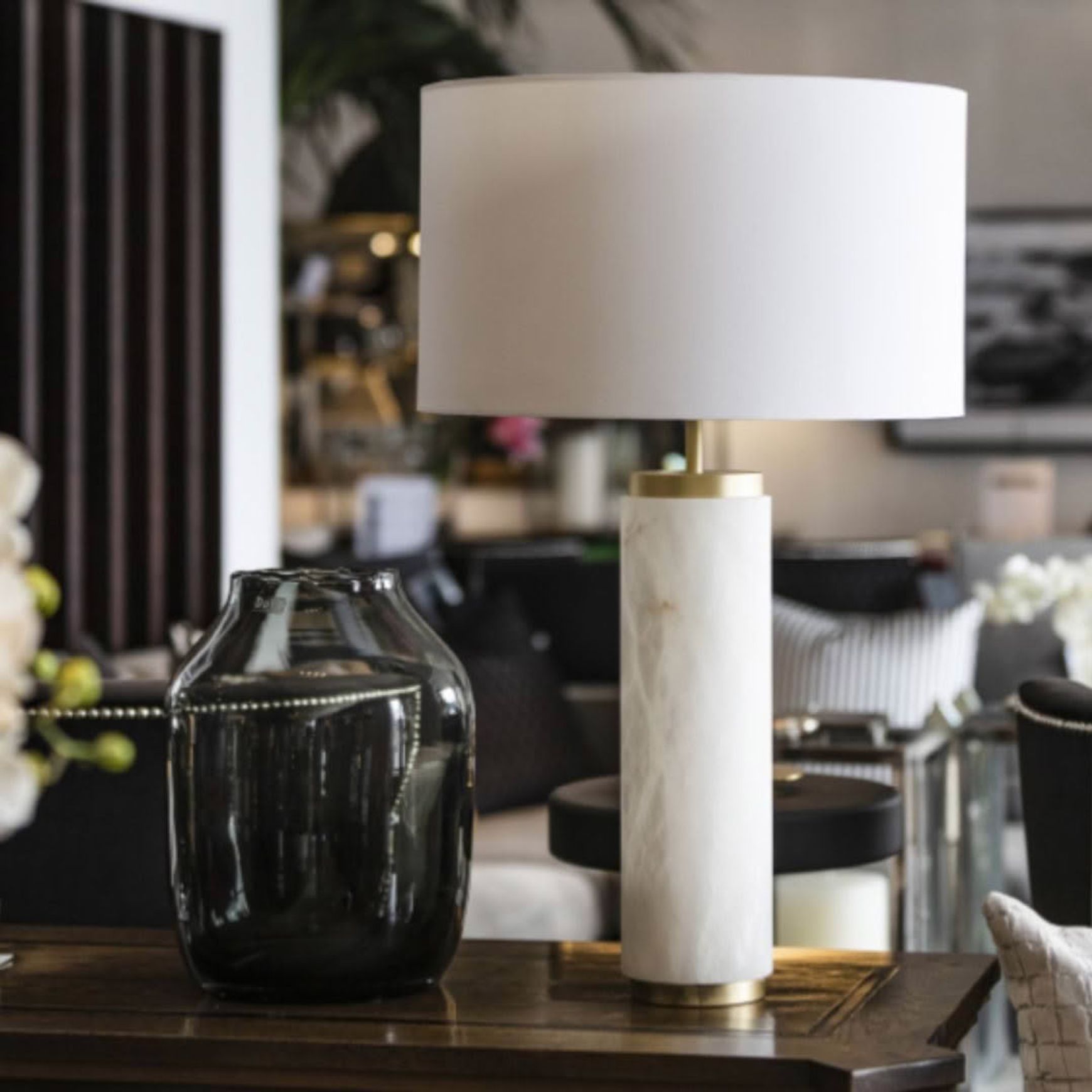 Como Table Lamp - Alabaster With White Chintz Shade