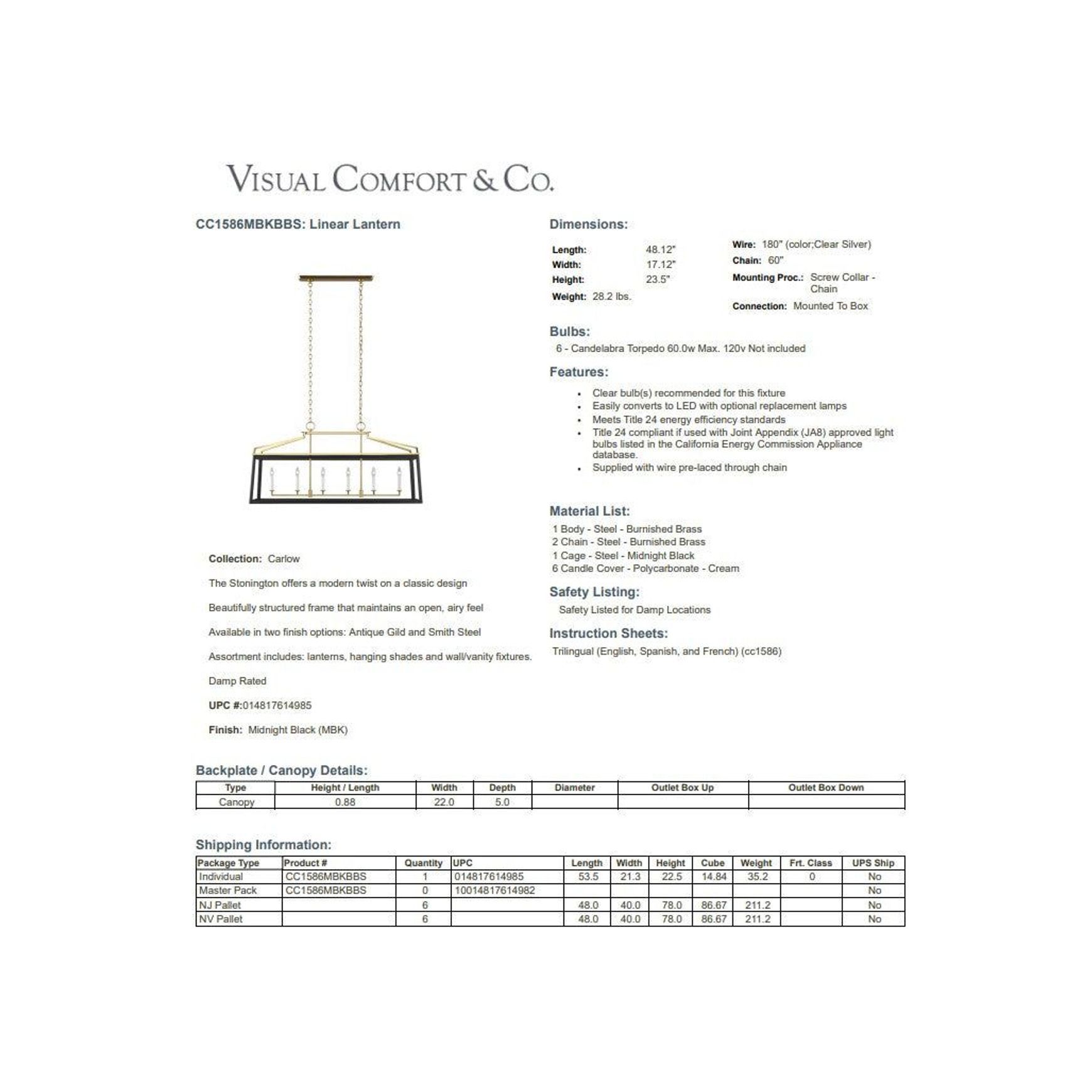 Visual Comfort Studio Carlow Linear Lantern