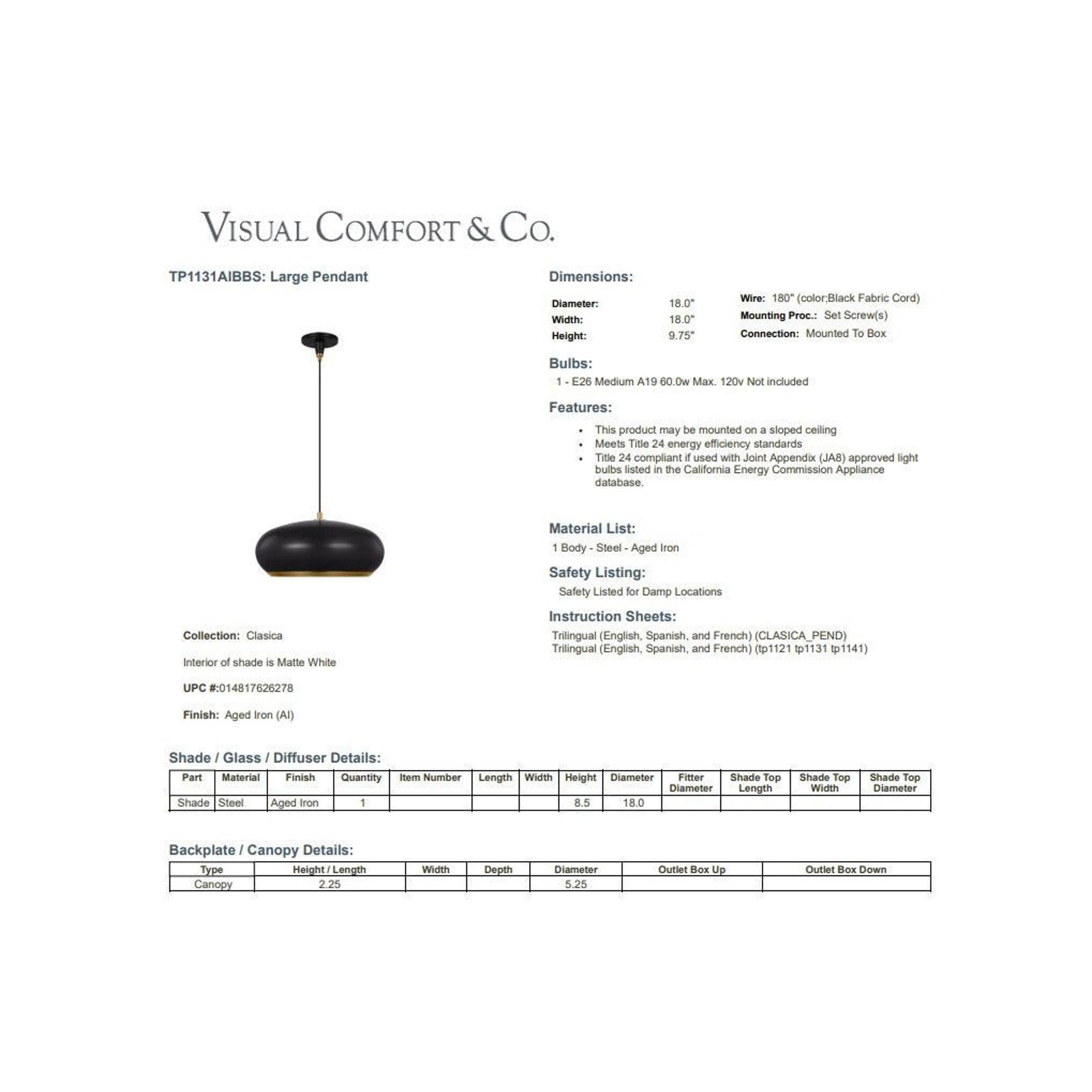Visual Comfort Studio Clasica Pendant